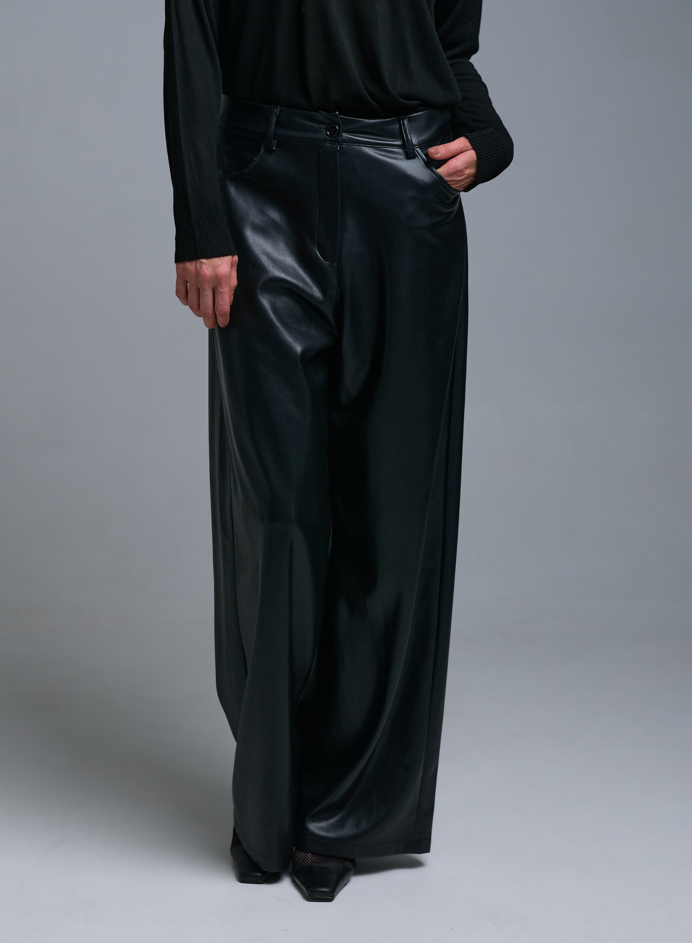 Black eco leather wide legs Trousers - 0