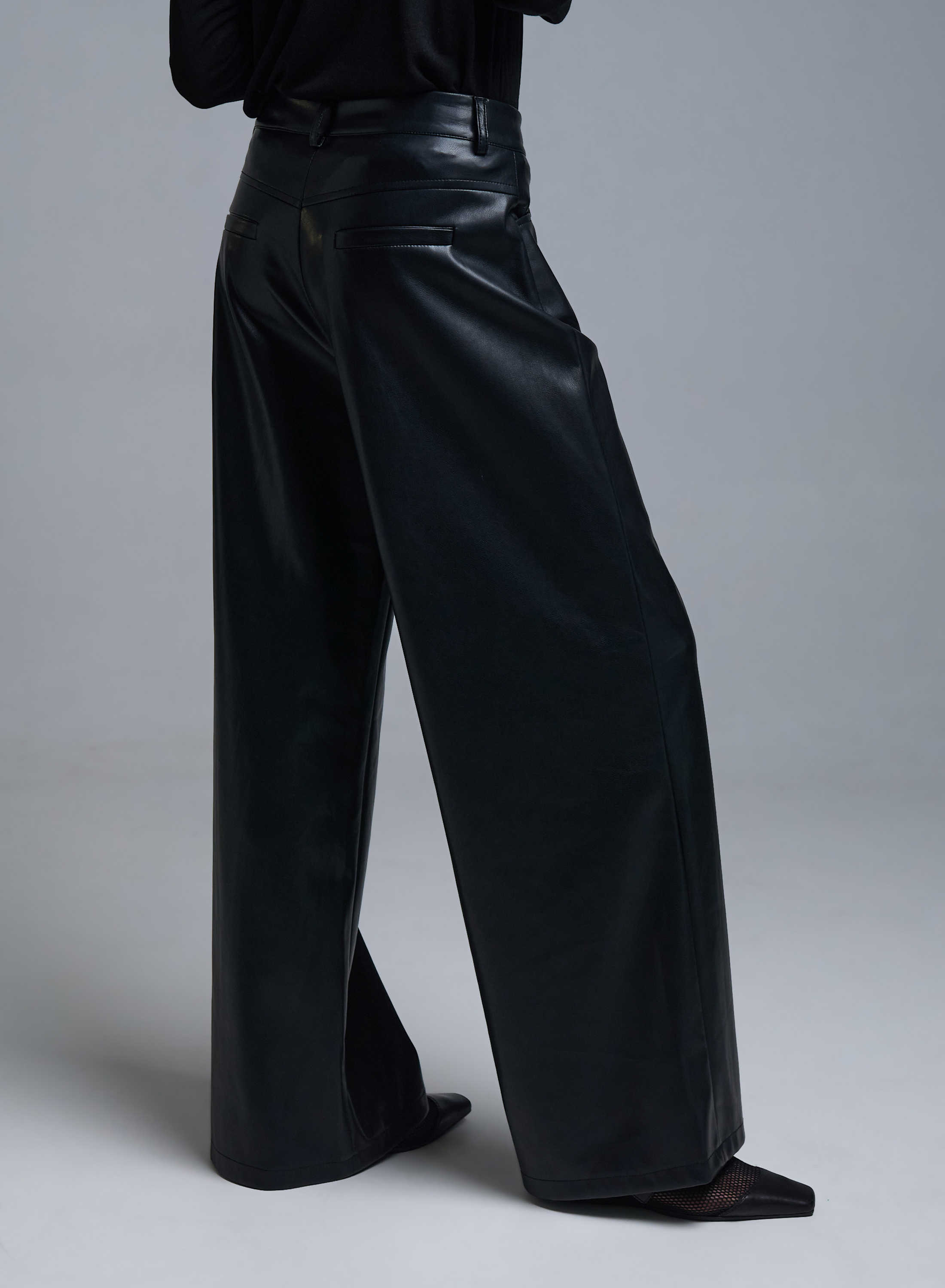 Black eco leather wide legs Trousers - 1