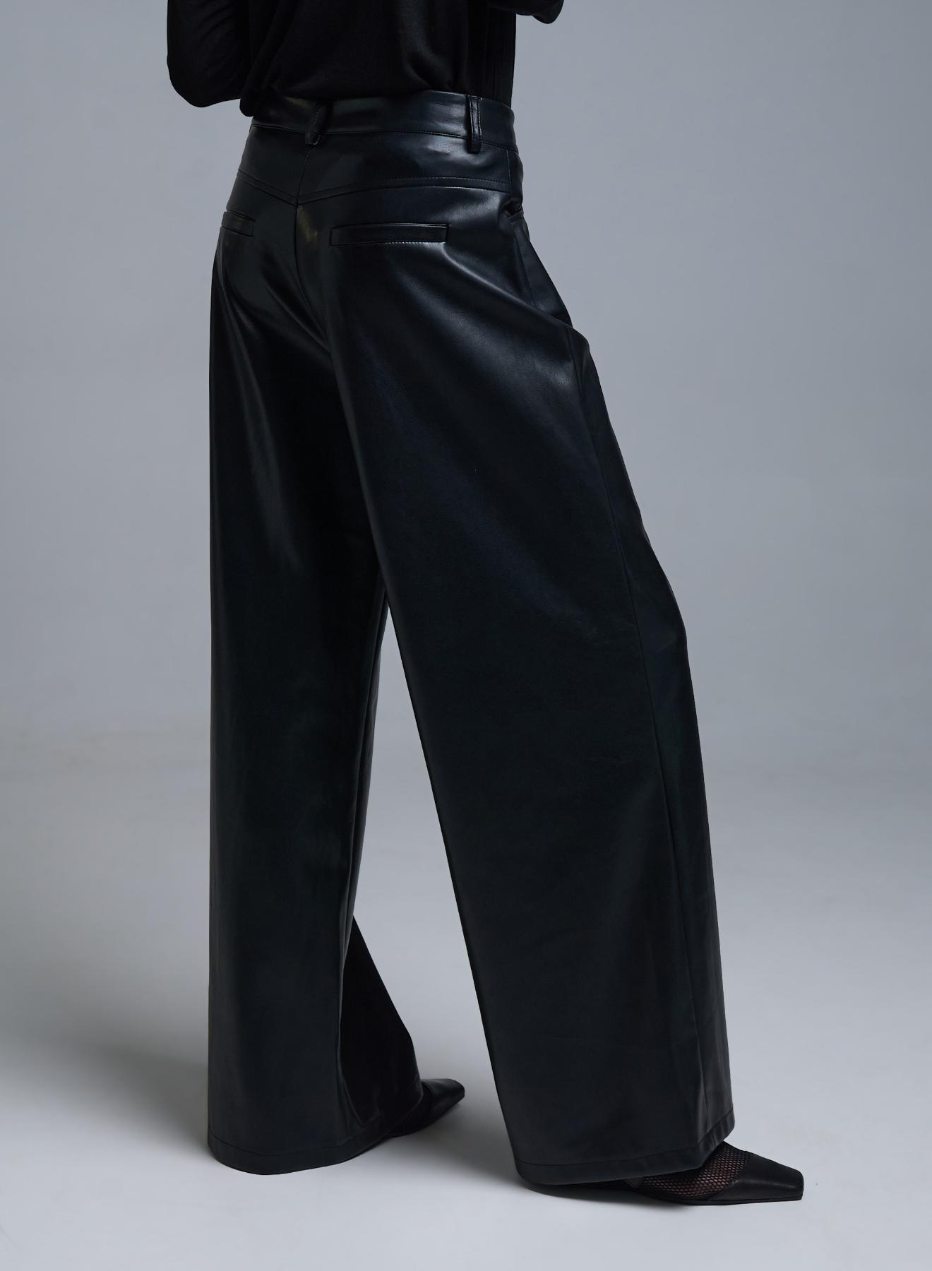 Black eco leather wide legs Trousers - 2