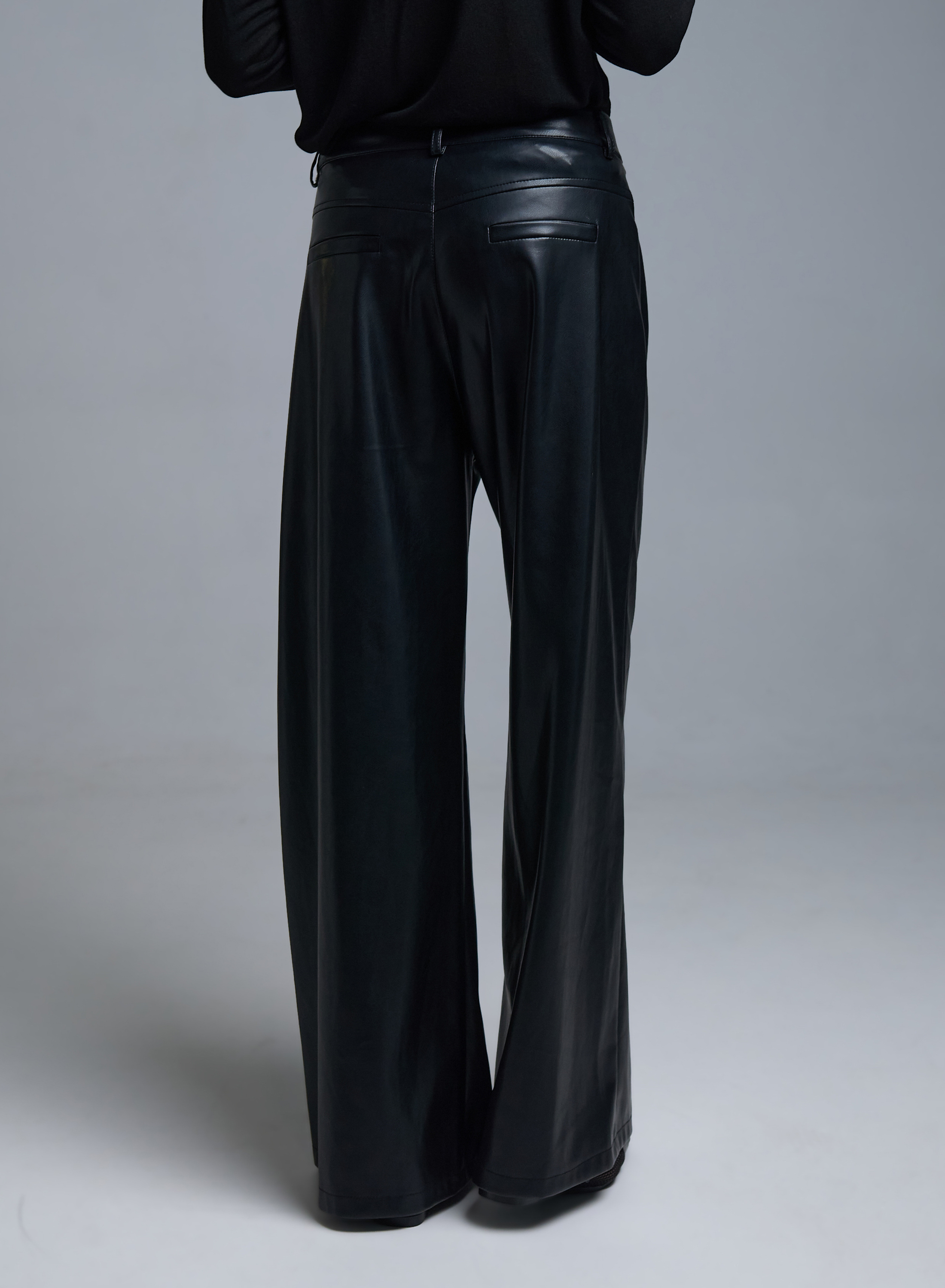 Black eco leather wide legs Trousers - 2