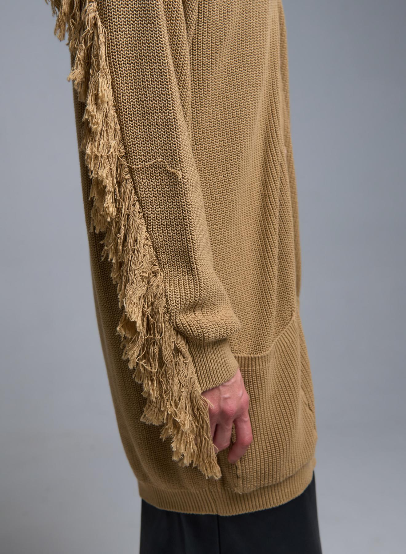 Κάμελ πλεκτή Ζακέτα με κρόσια και με εξωτερικές τσέπες μπροστά Kontatto - 4