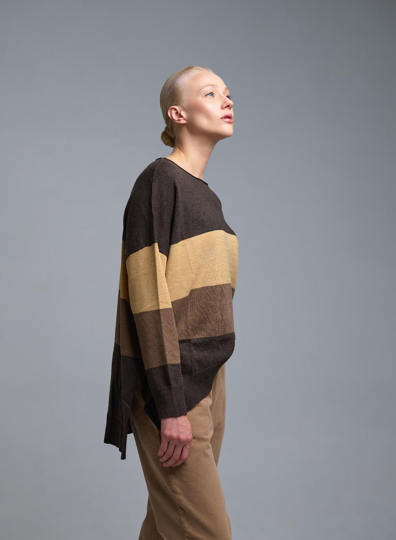 Σοκολά-Κάμελ-Κακάο Πουλόβερ με φαρδιές ρίγες σε χαλαρή γραμμή See - 3
