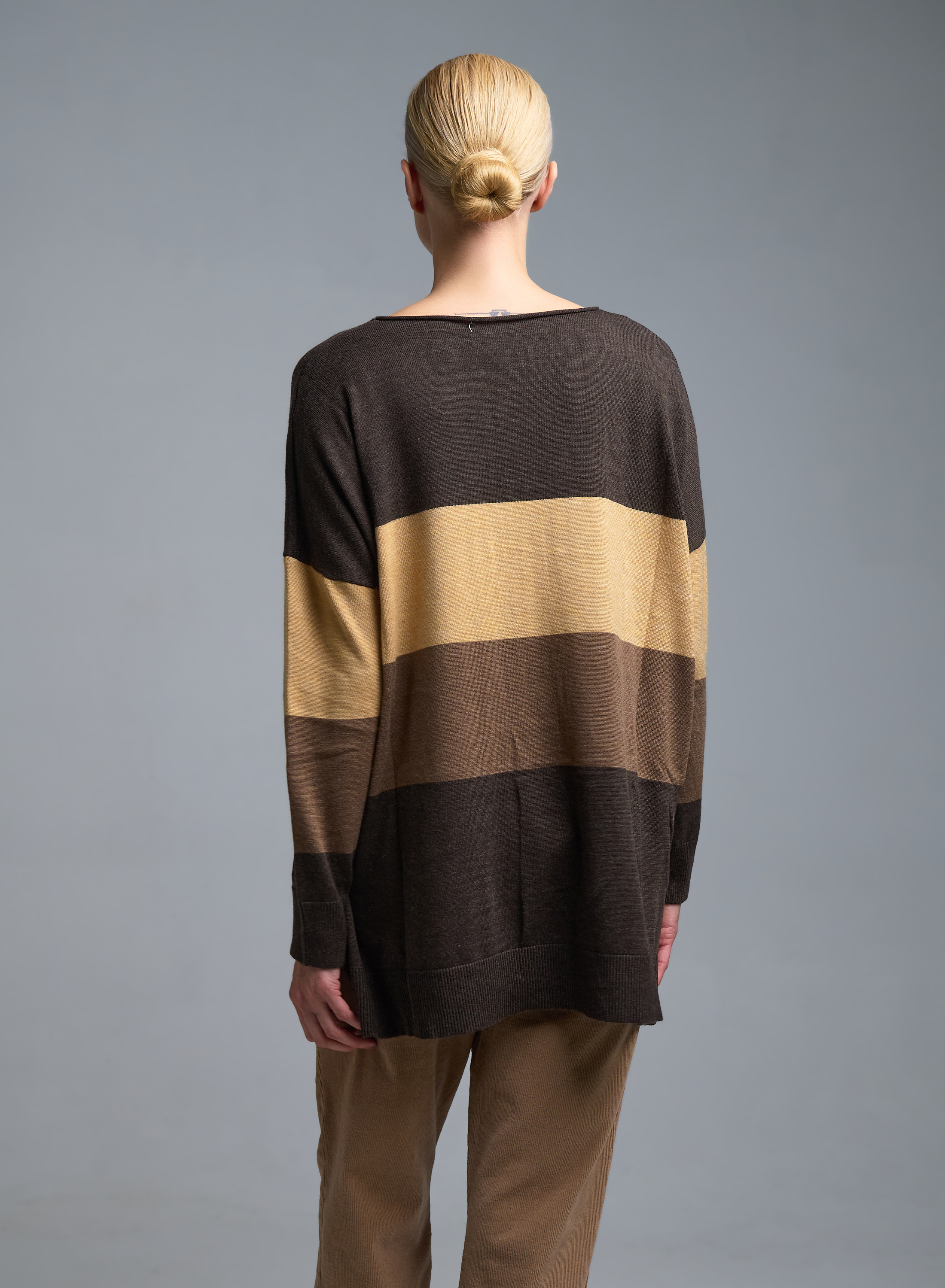 Σοκολά-Κάμελ-Κακάο Πουλόβερ με φαρδιές ρίγες σε χαλαρή γραμμή See - 3