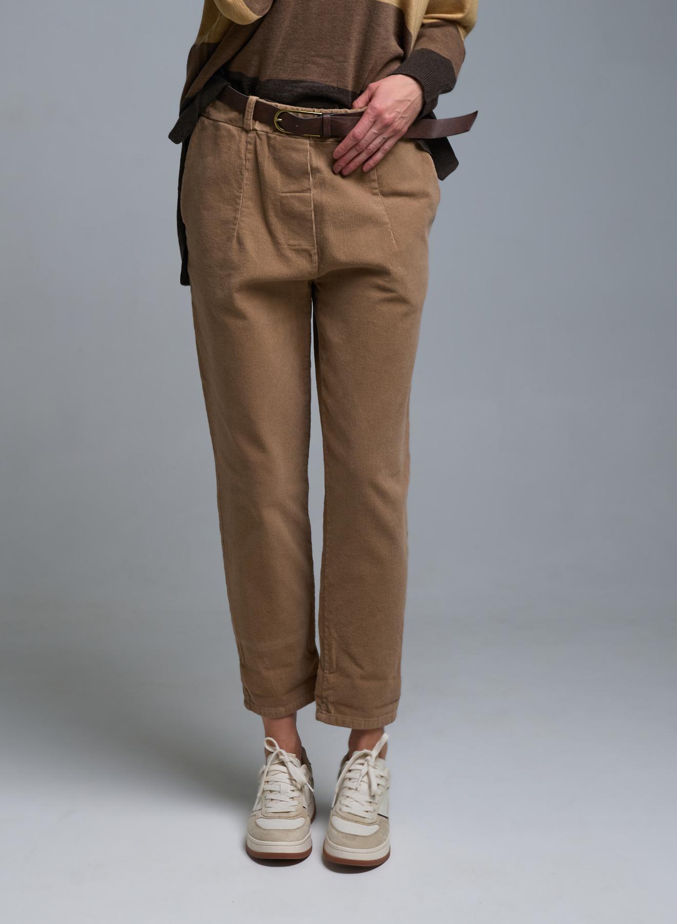 Camel corduroy Trousers with elasticated waistband and with belt Motel  - 2