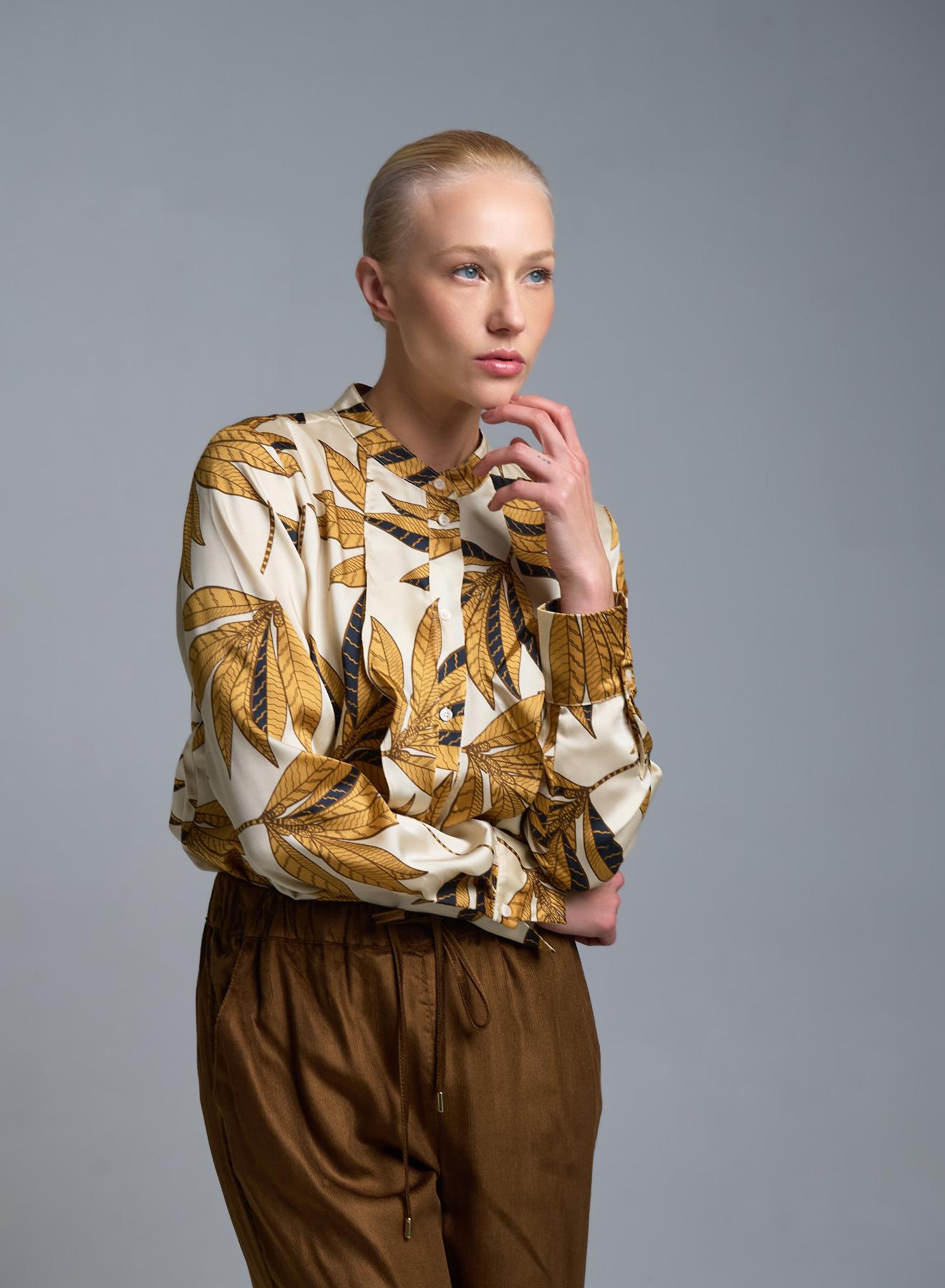Cream floral twill Shirt with ruffles and with Mao collar Emme Marella - 2