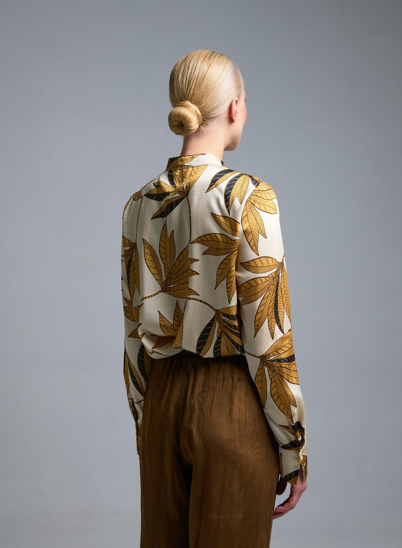Cream floral twill Shirt with ruffles and with Mao collar Emme Marella - 4