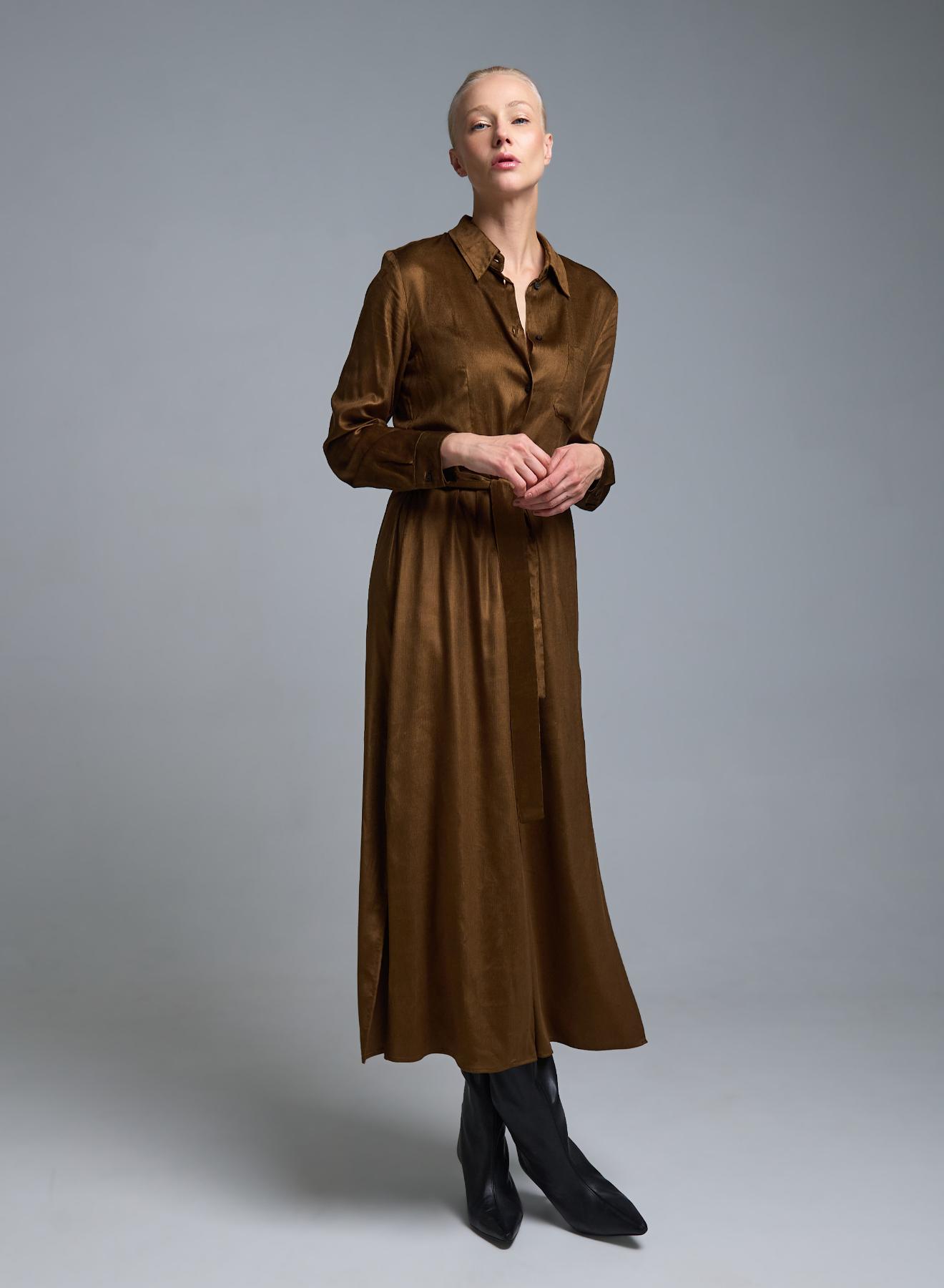 Chocolate chemisier Dress with belt Emme Marella - 2