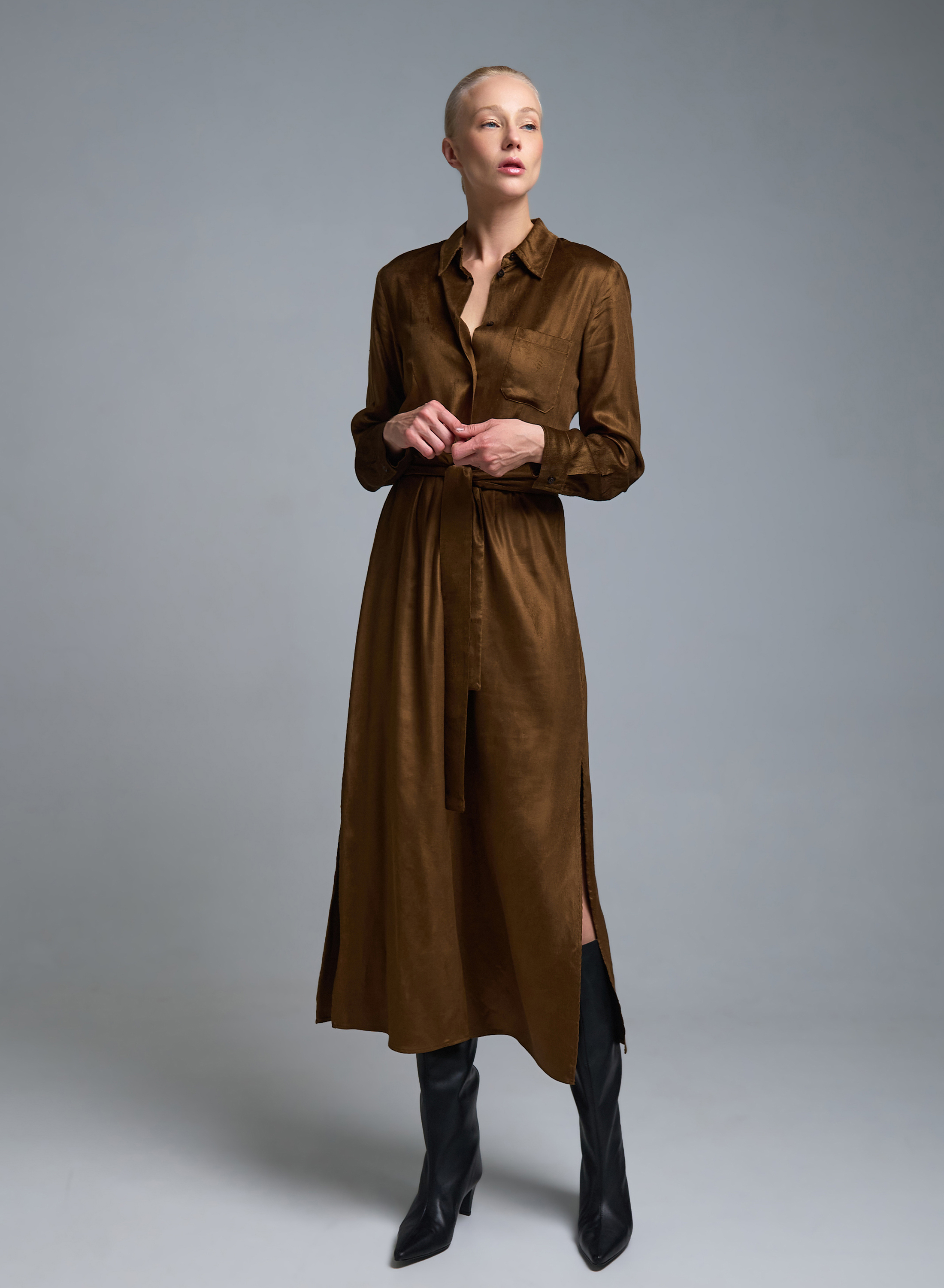 Chocolate chemisier Dress with belt Emme Marella - 0