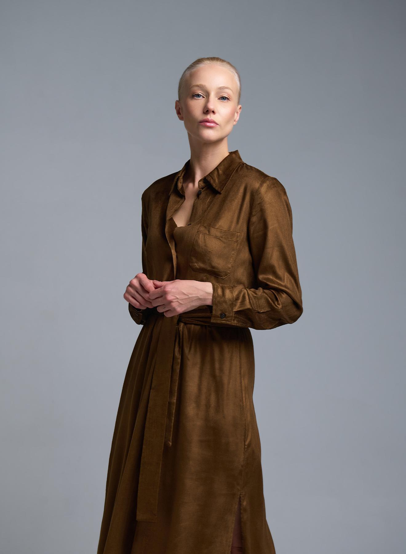 Chocolate chemisier Dress with belt Emme Marella - 3