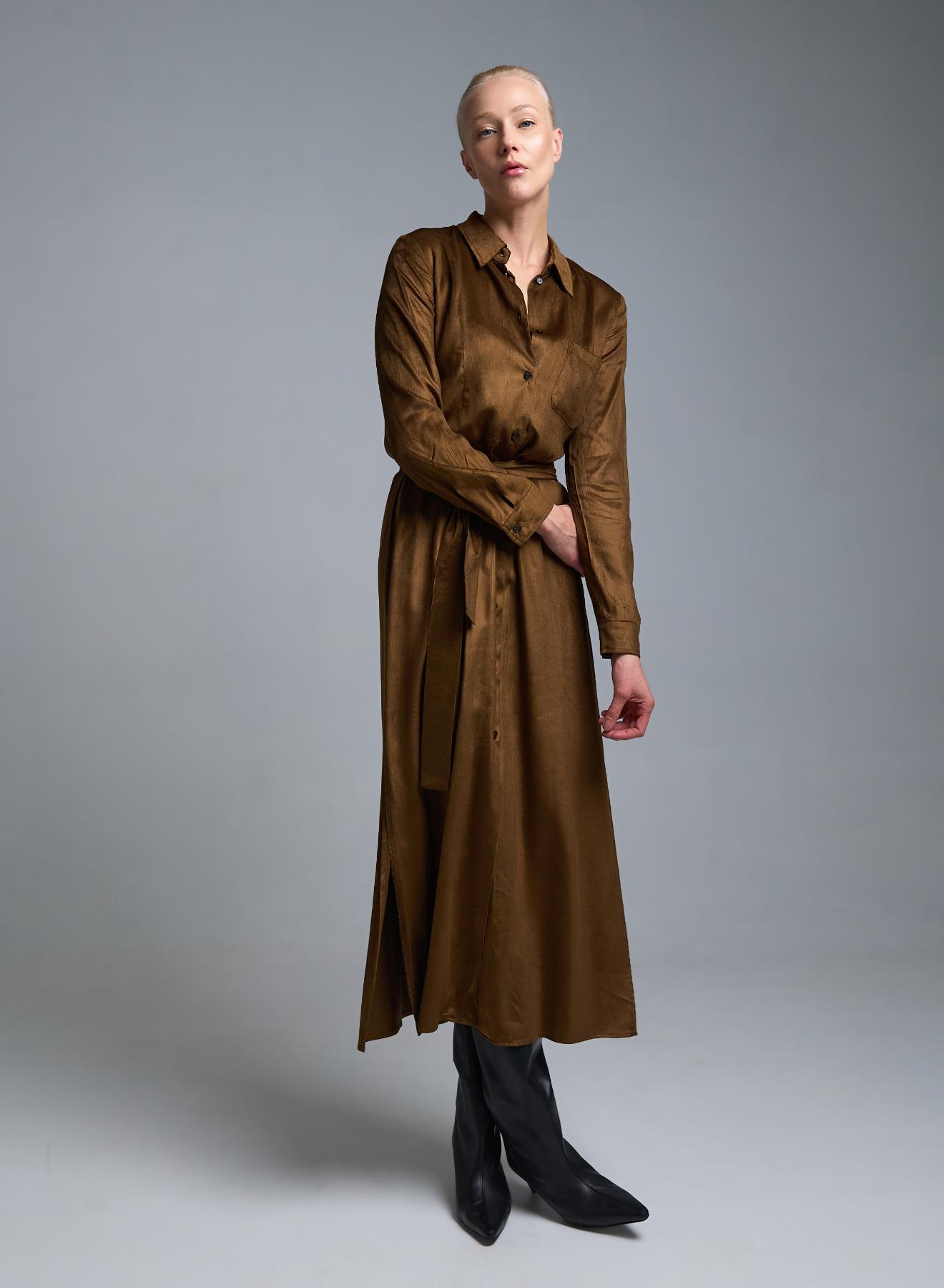 Chocolate chemisier Dress with belt Emme Marella - 4