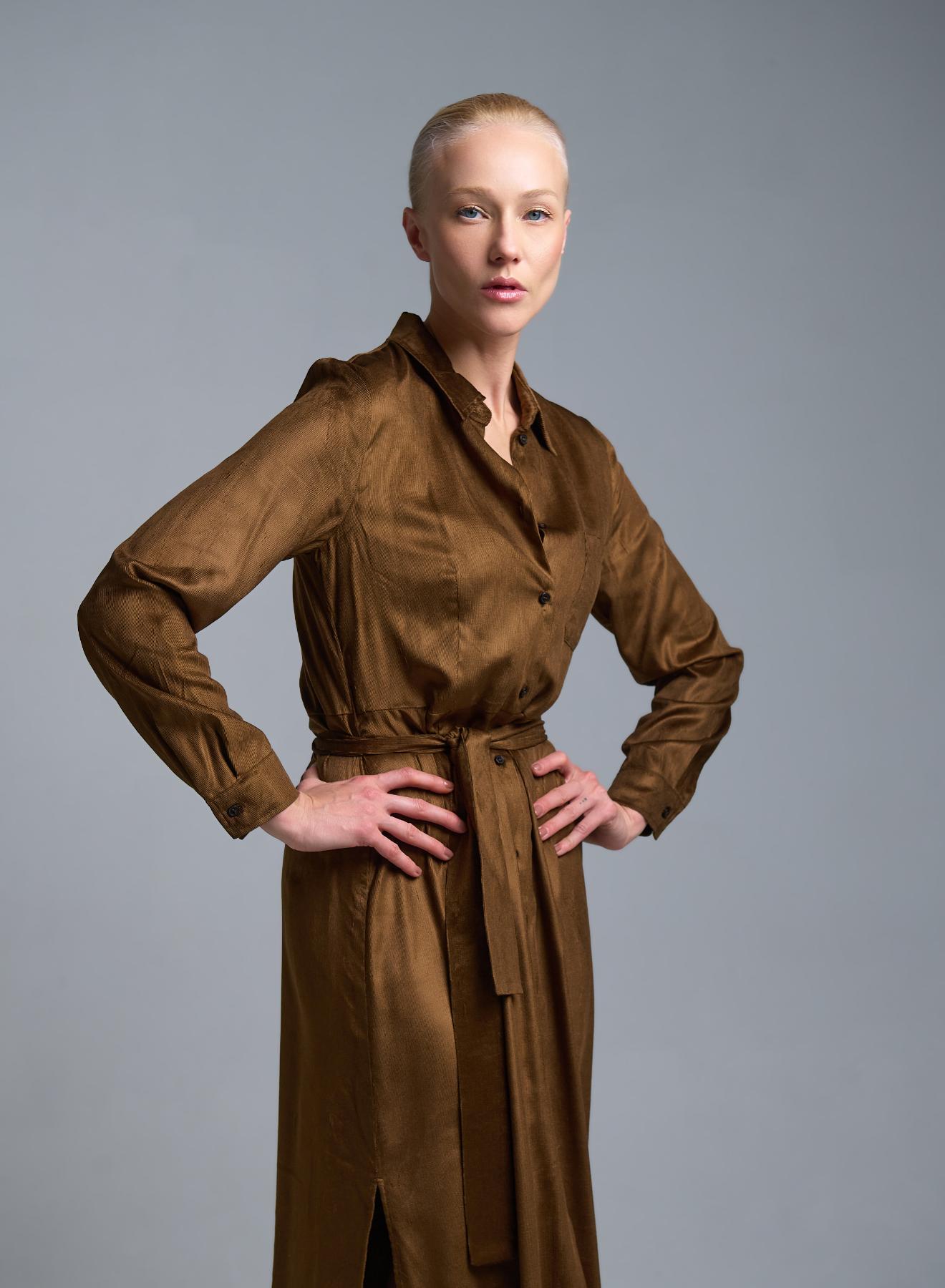 Chocolate chemisier Dress with belt Emme Marella - 5