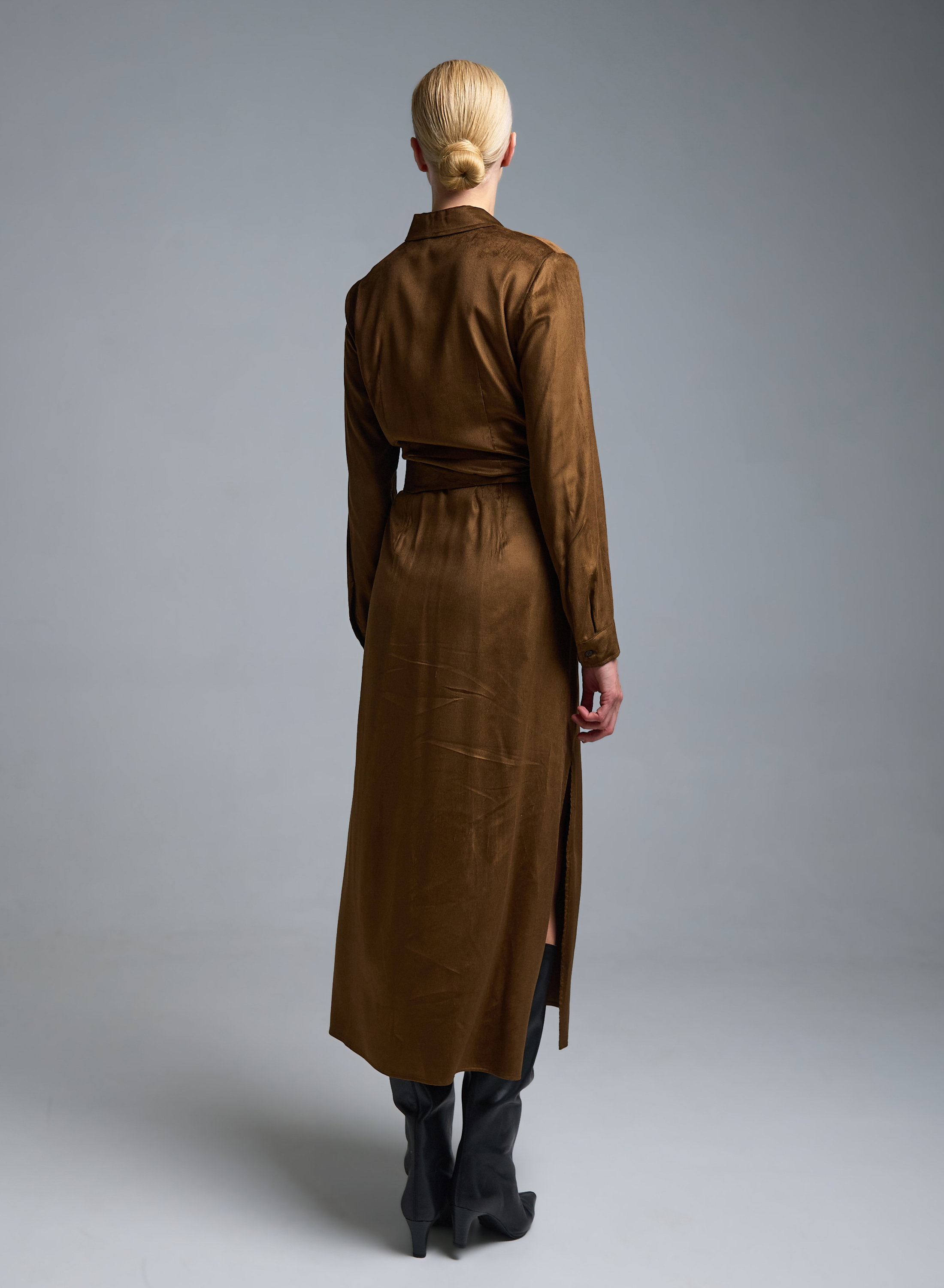 Chocolate chemisier Dress with belt Emme Marella - 5