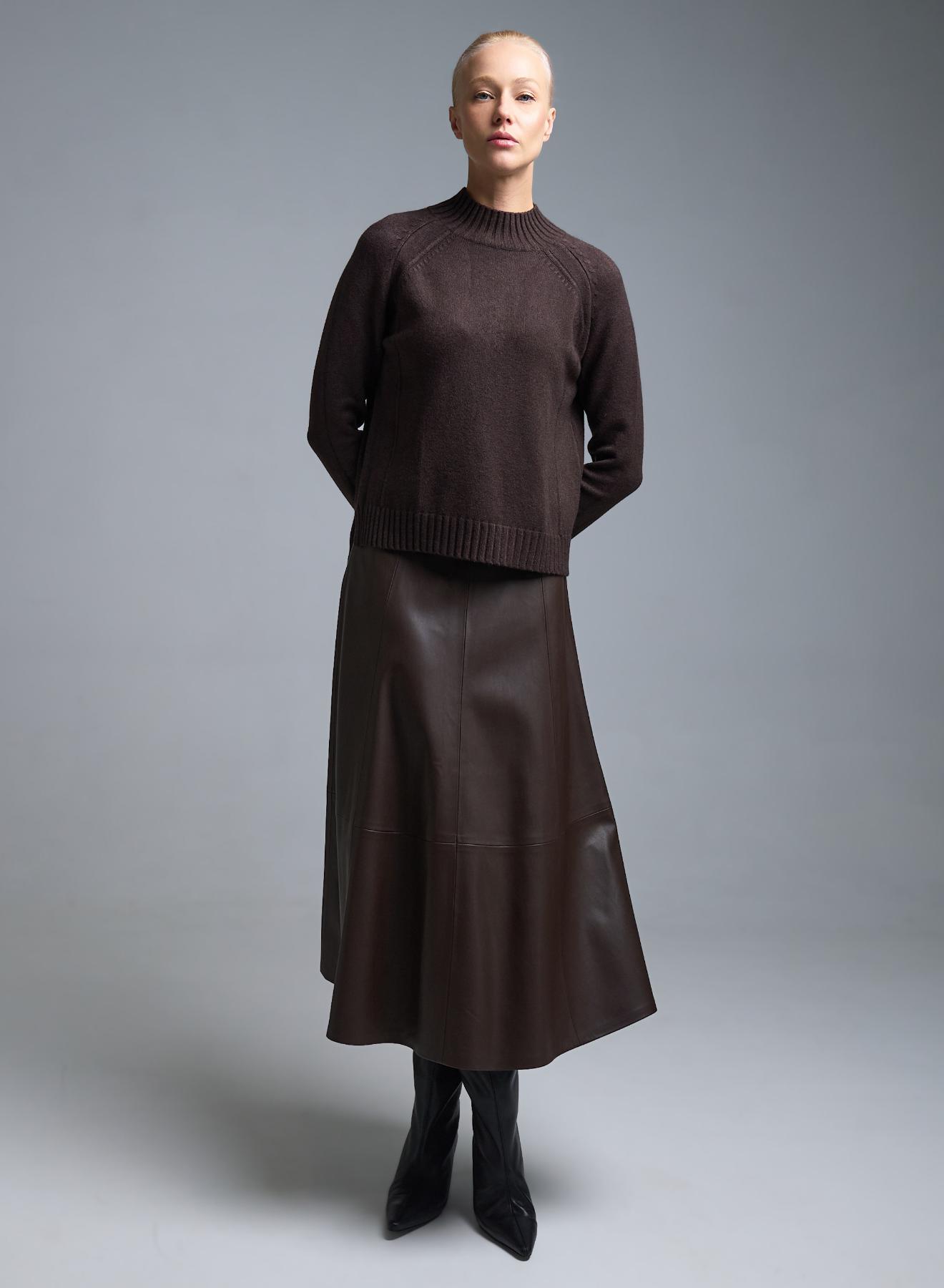 Chocolate high neck Sweater with side slits Valentina Milano - 4