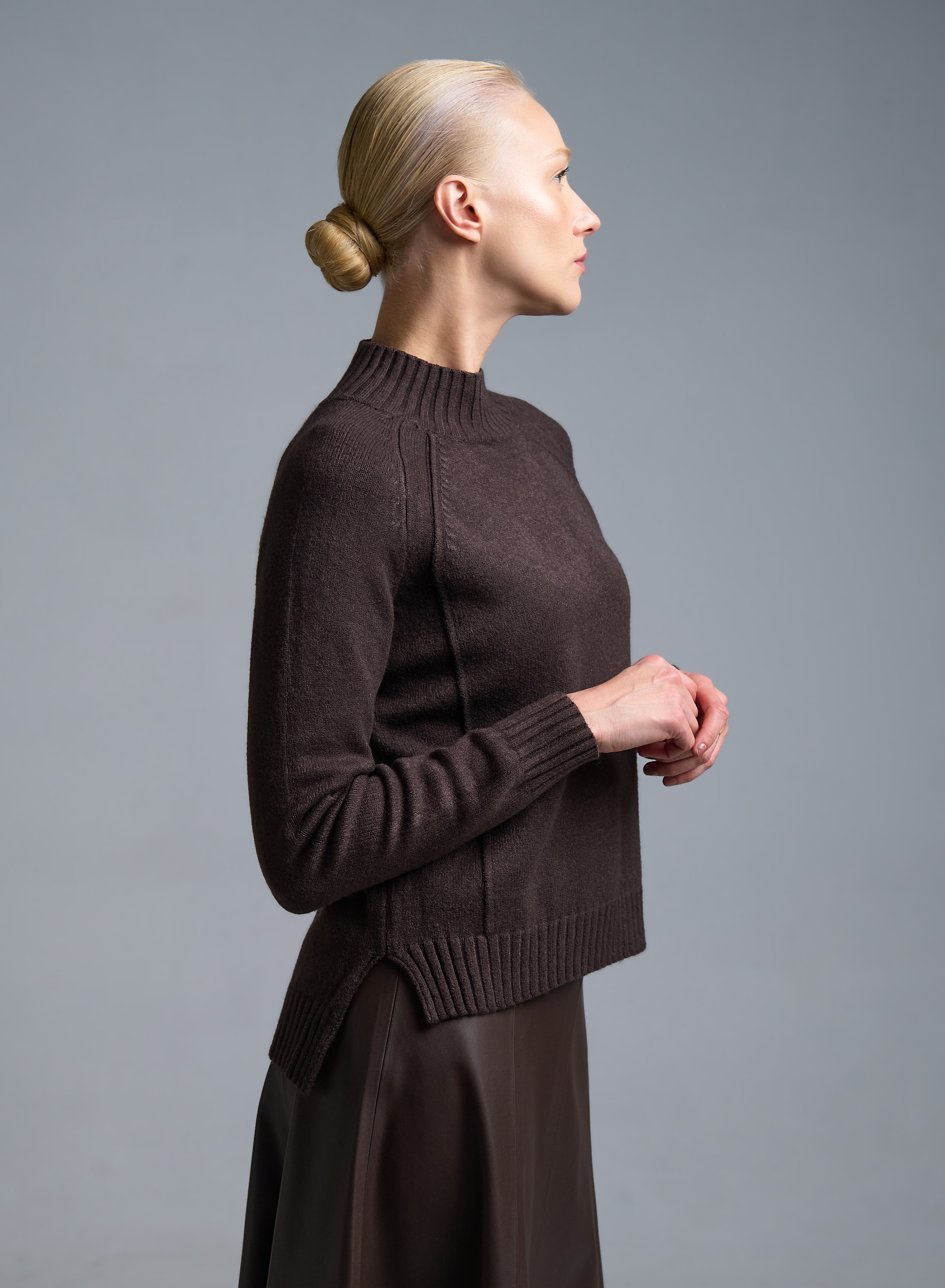 Chocolate high neck Sweater with side slits Valentina Milano - 0