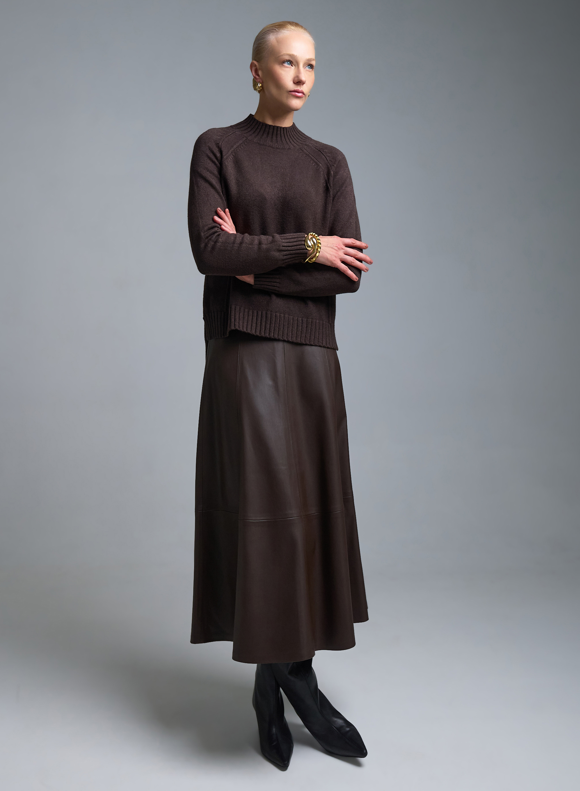 Chocolate high neck Sweater with side slits Valentina Milano - 1