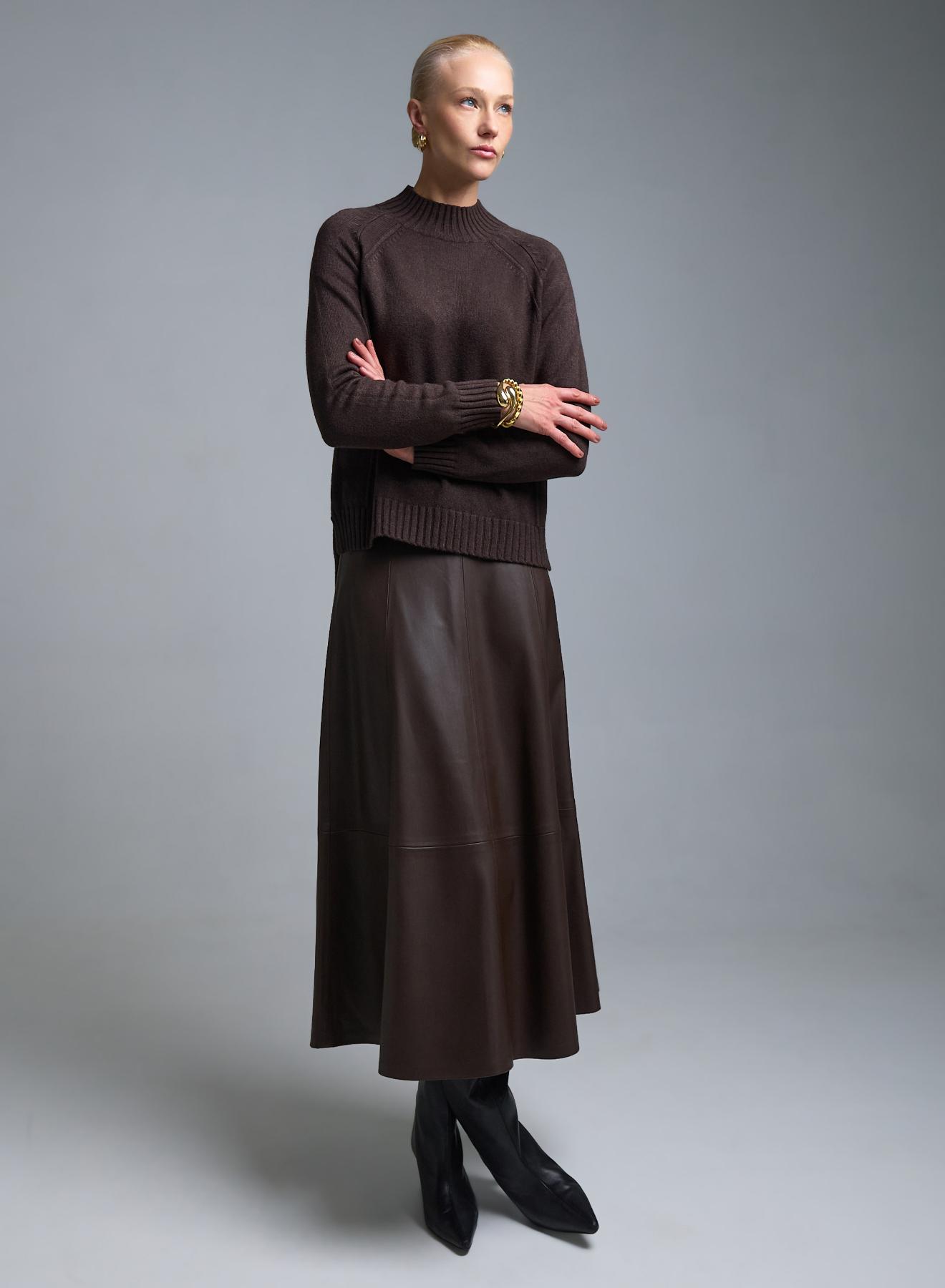 Chocolate high neck Sweater with side slits Valentina Milano - 2