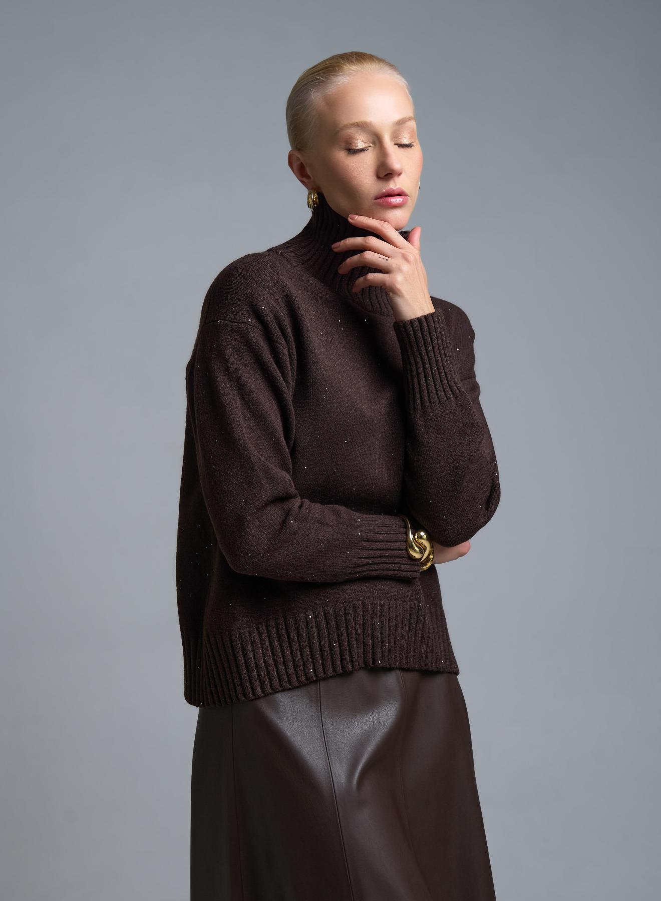 Σοκολά Πουλόβερ ζιβάγκο με μικρές παγιέτες Valentina Milano - 1