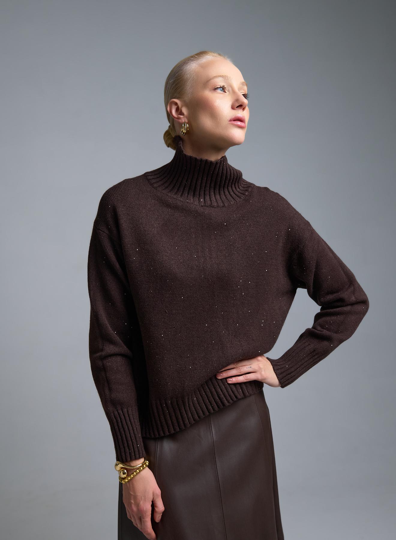 Σοκολά Πουλόβερ ζιβάγκο με μικρές παγιέτες Valentina Milano - 2