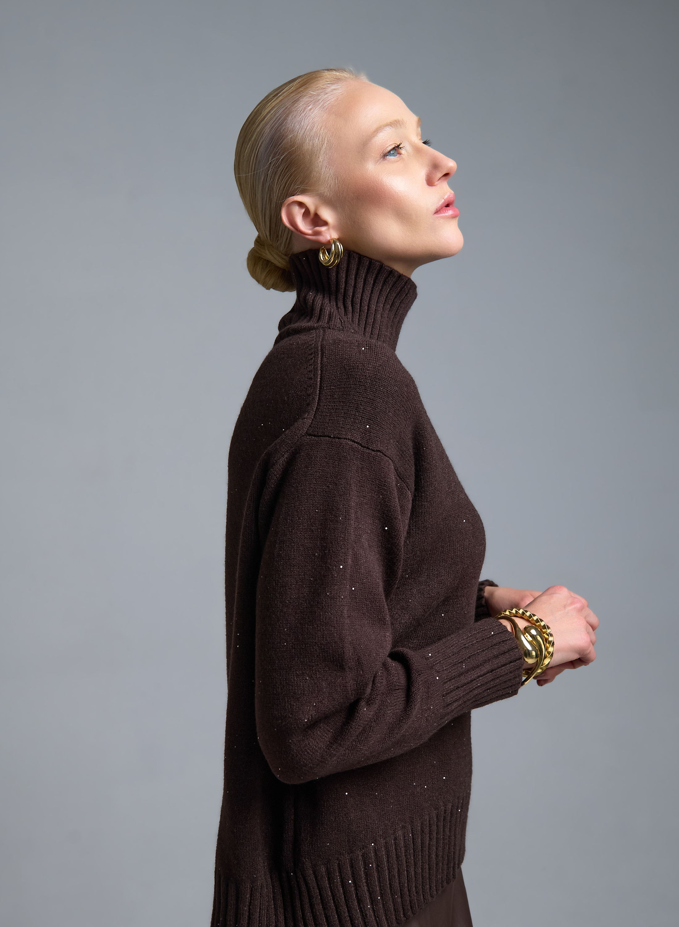 Σοκολά Πουλόβερ ζιβάγκο με μικρές παγιέτες Valentina Milano - 2