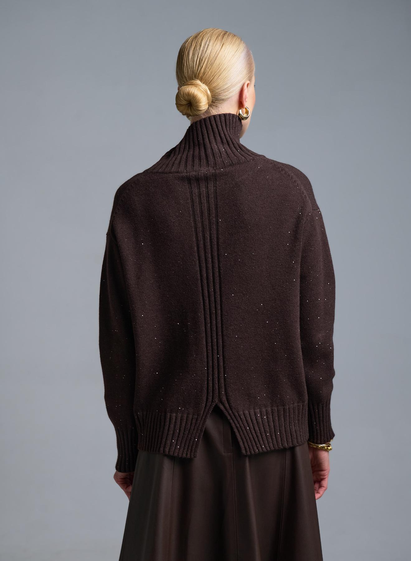 Σοκολά Πουλόβερ ζιβάγκο με μικρές παγιέτες Valentina Milano - 4