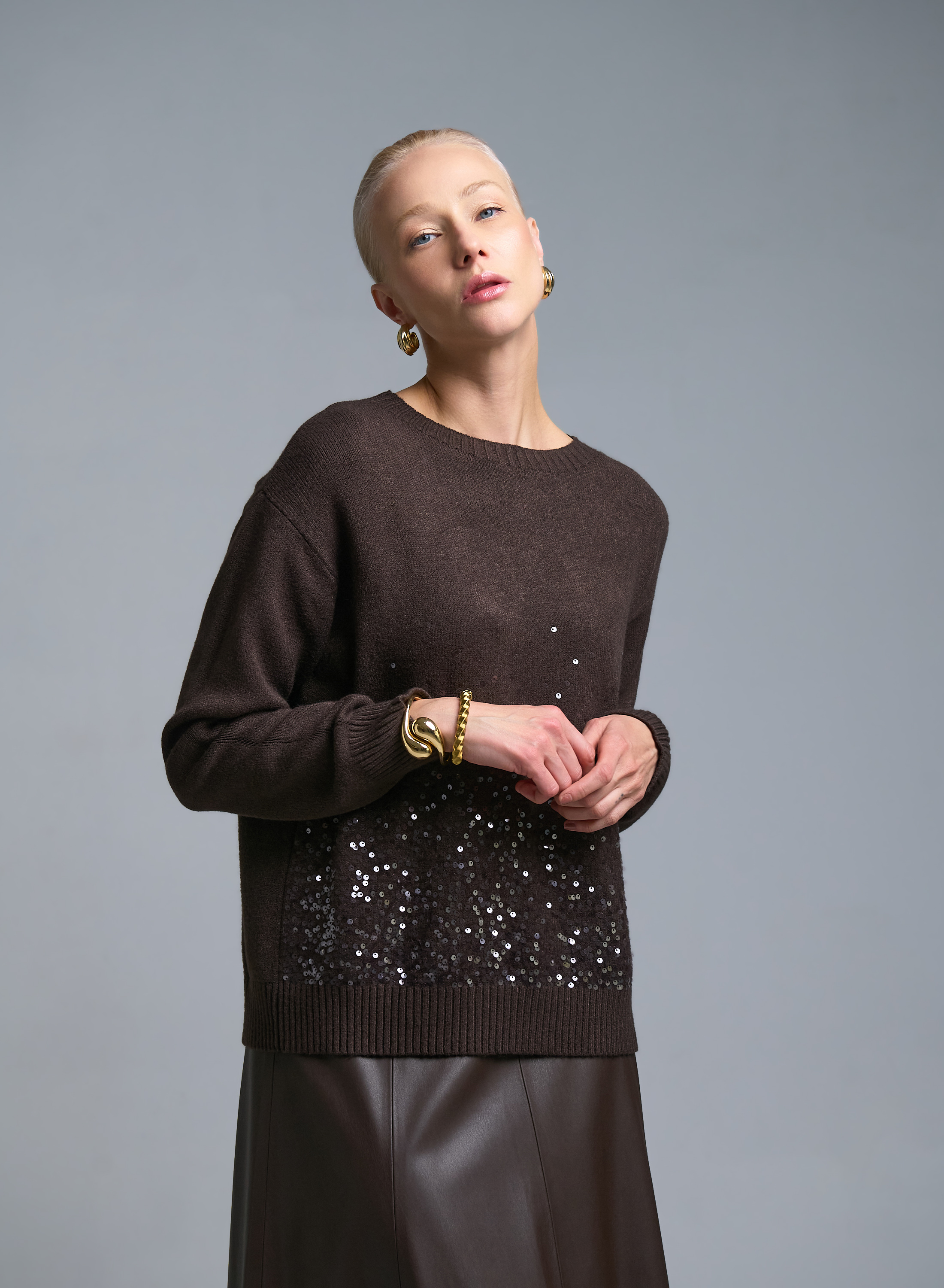 Σοκολά Πουλόβερ με παγιέτες Valentina Milano - 0