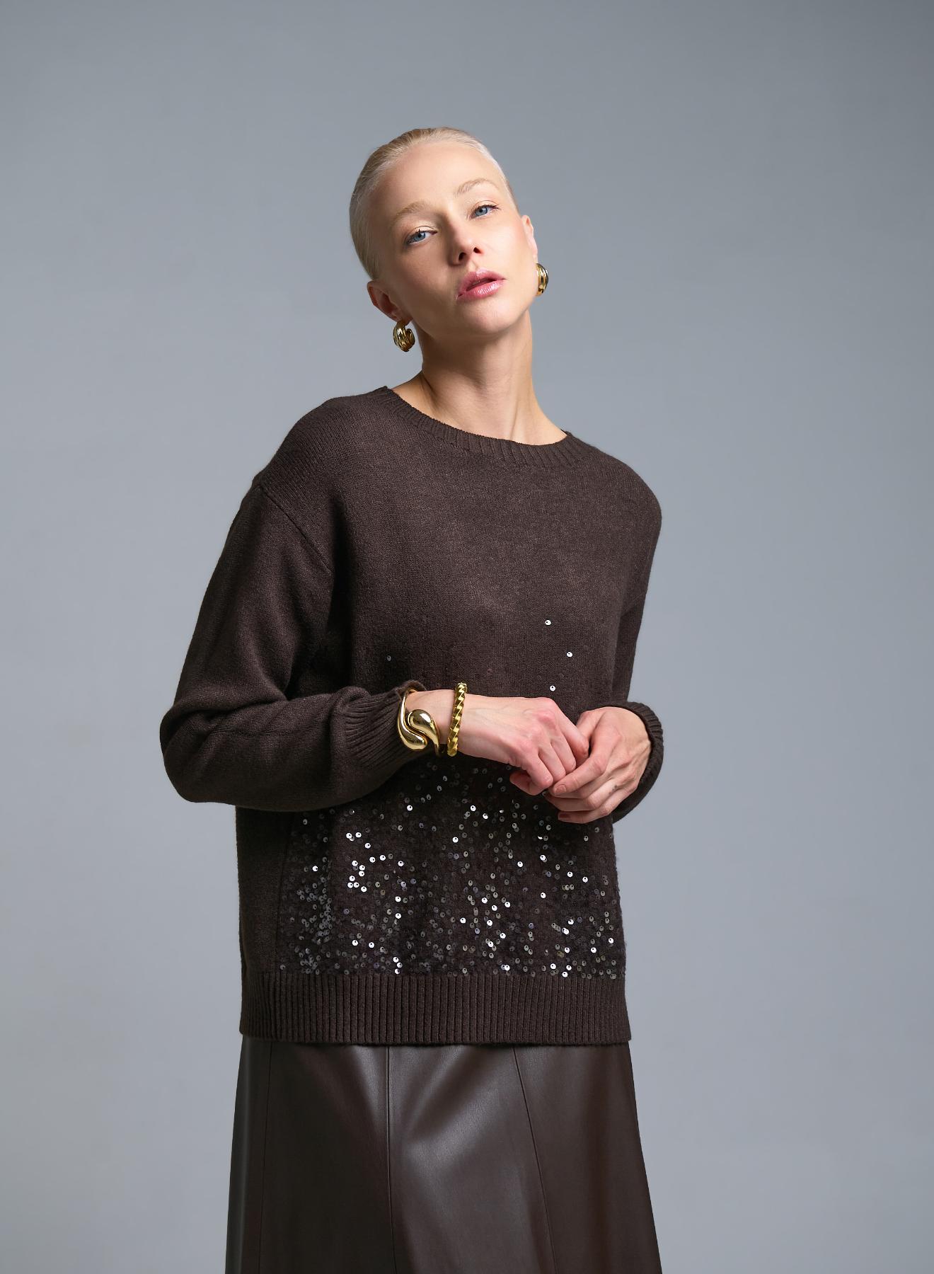 Σοκολά Πουλόβερ με παγιέτες Valentina Milano - 1