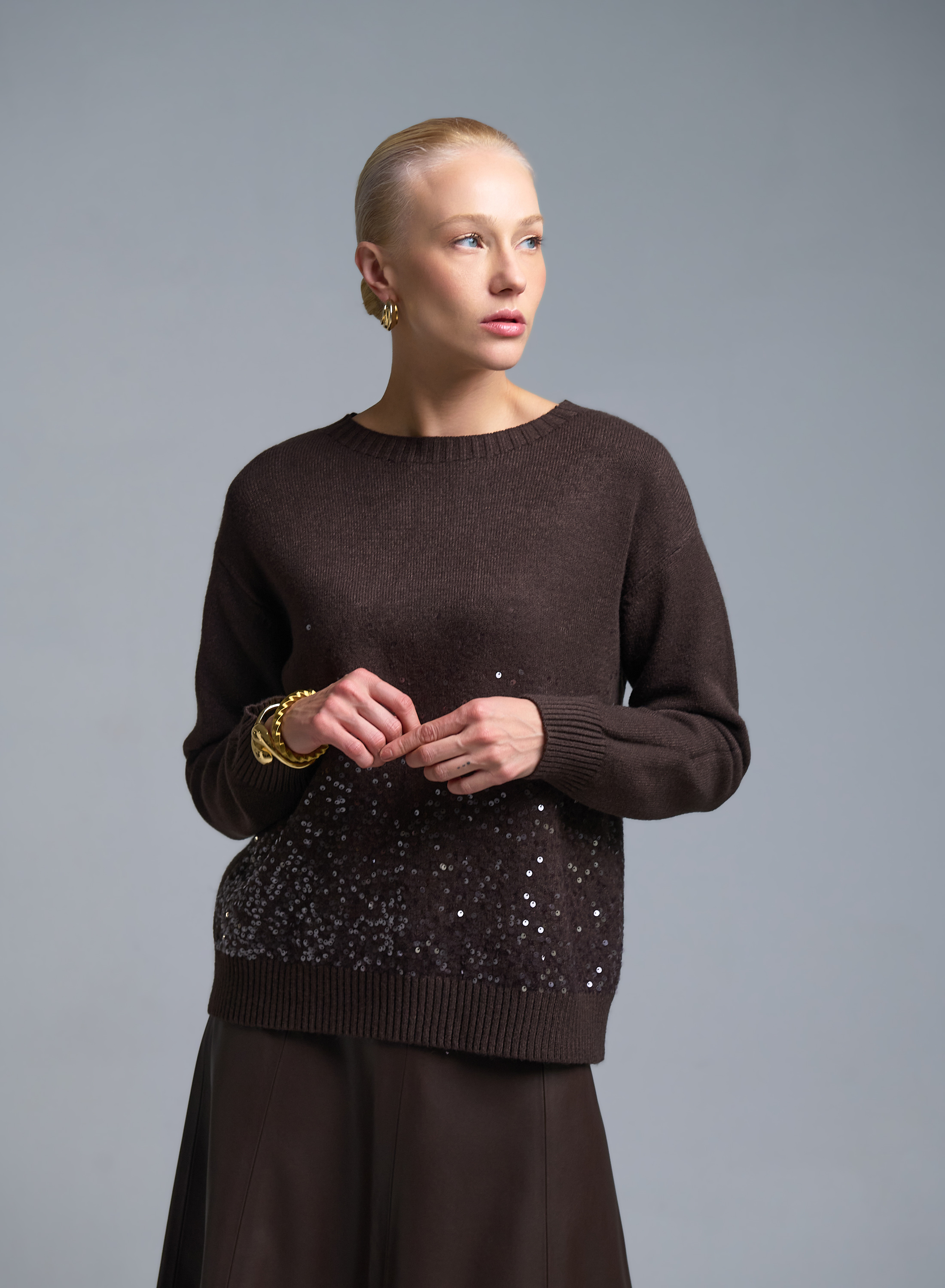Σοκολά Πουλόβερ με παγιέτες Valentina Milano - 1