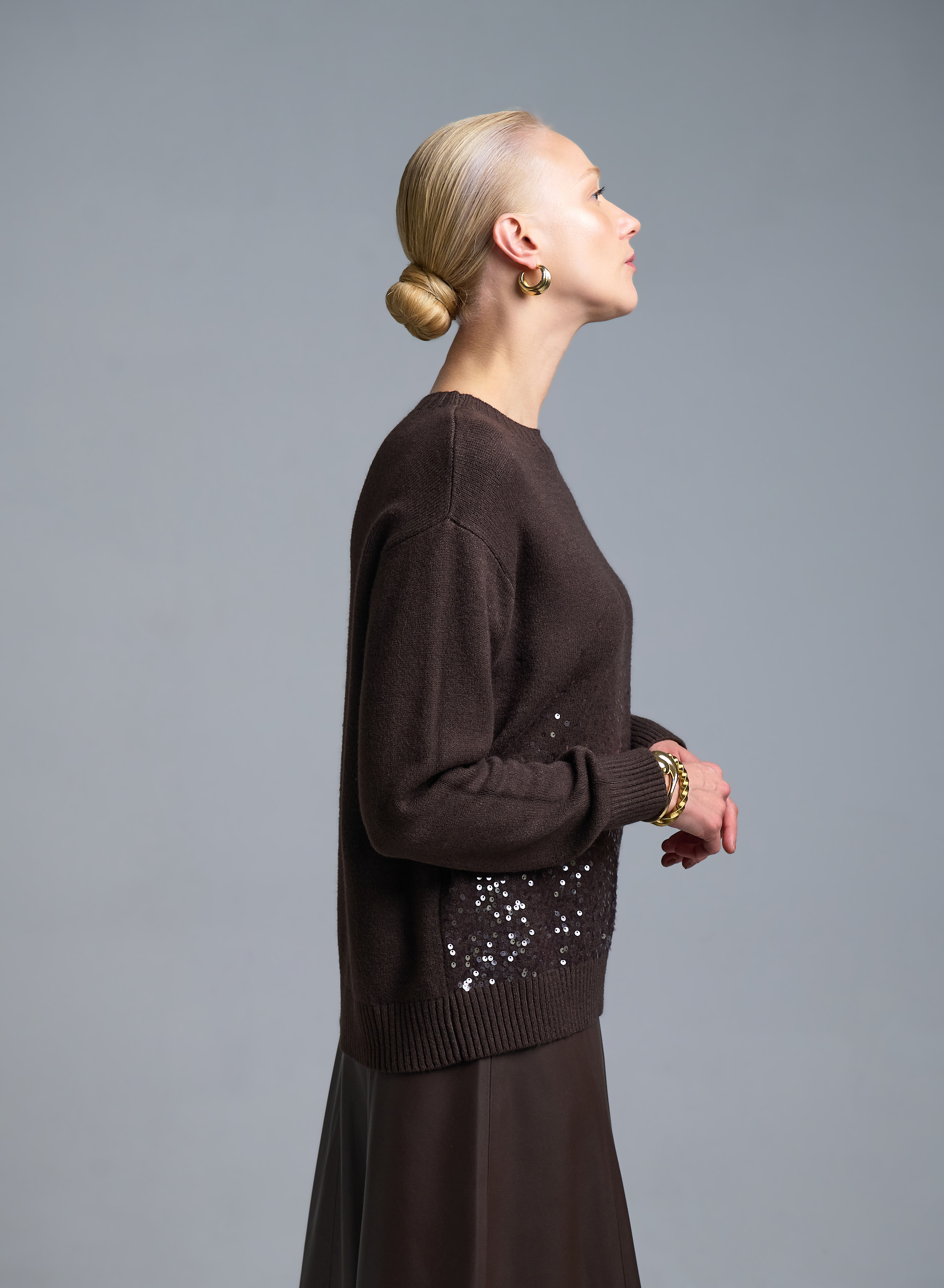 Σοκολά Πουλόβερ με παγιέτες Valentina Milano - 3