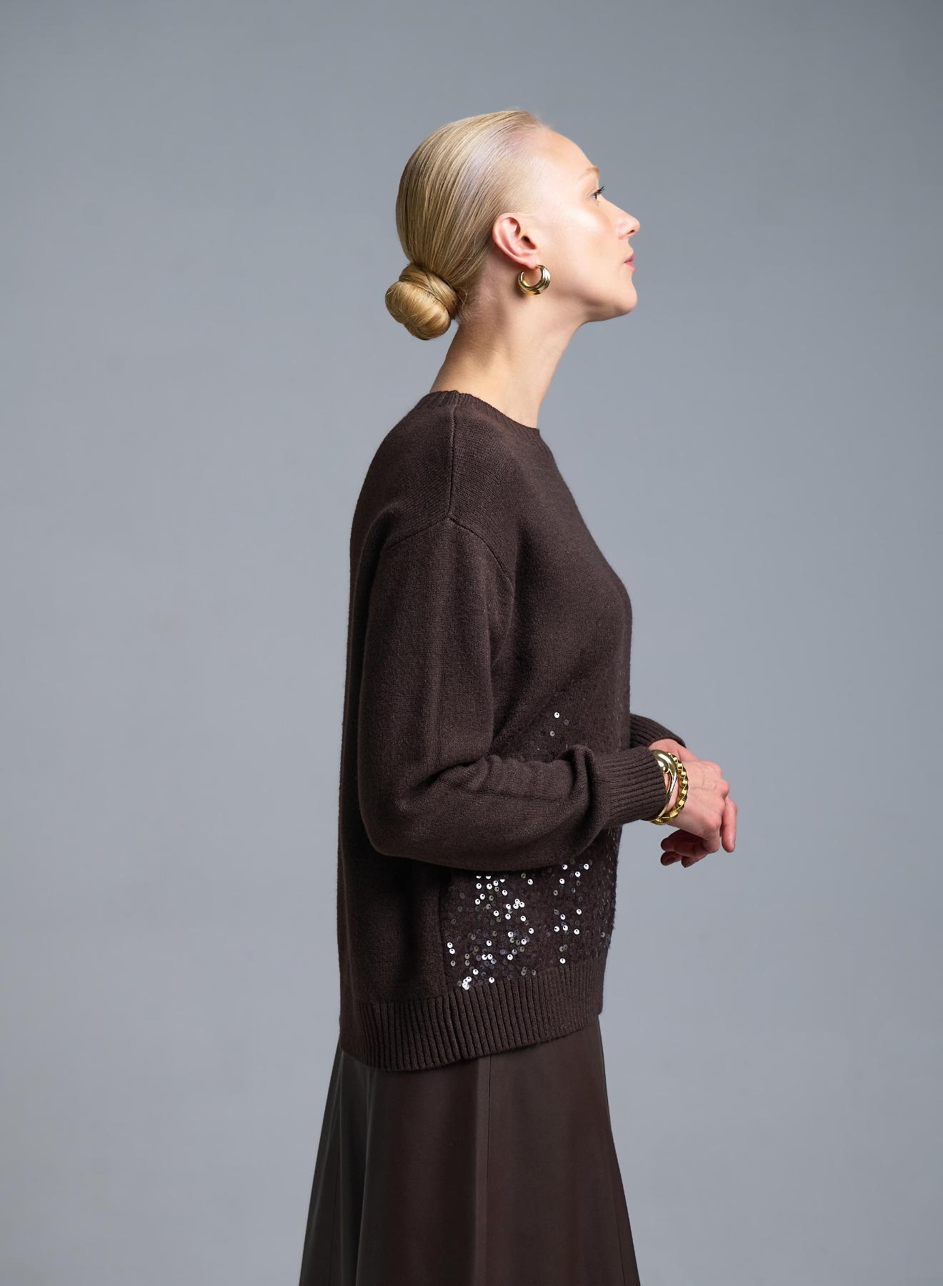 Σοκολά Πουλόβερ με παγιέτες Valentina Milano - 4