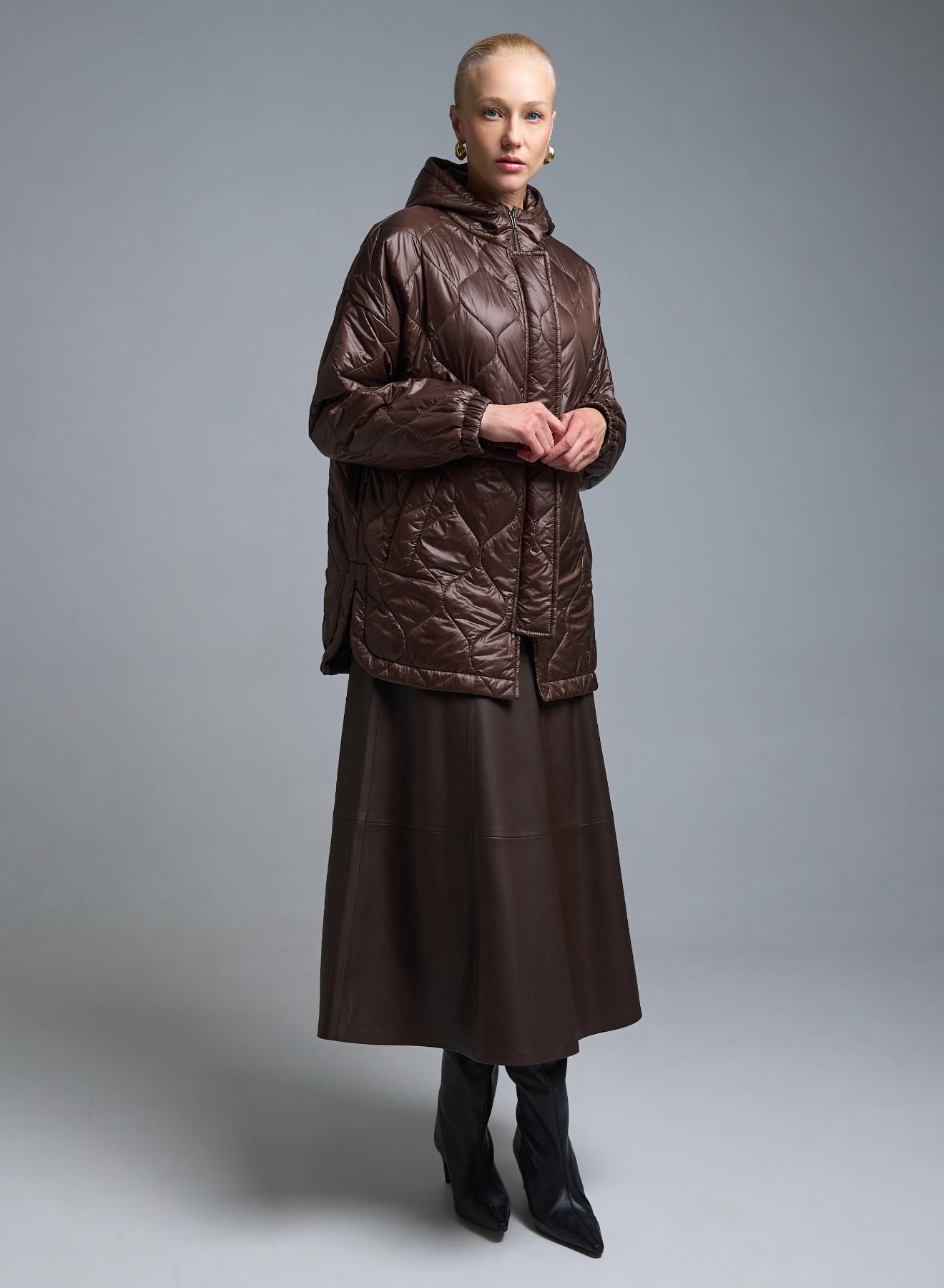 Σοκολά Μπουφάν με κουκούλα και με κορδόνι στη μέση Milla - 1