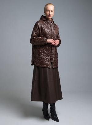 Σοκολά Μπουφάν με κουκούλα και με κορδόνι στη μέση Milla - 52924