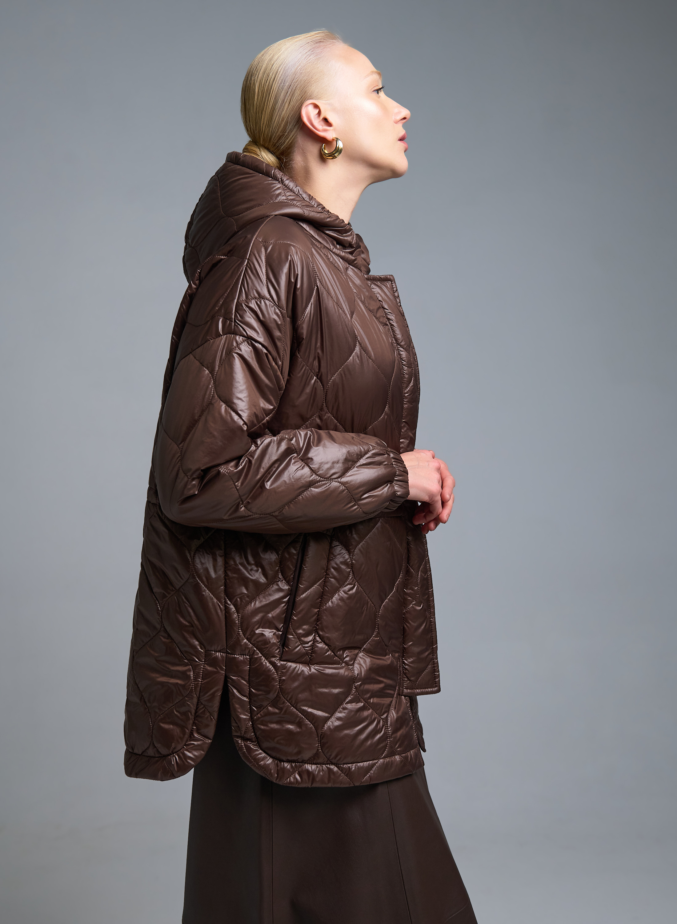 Σοκολά Μπουφάν με κουκούλα και με κορδόνι στη μέση Milla - 1