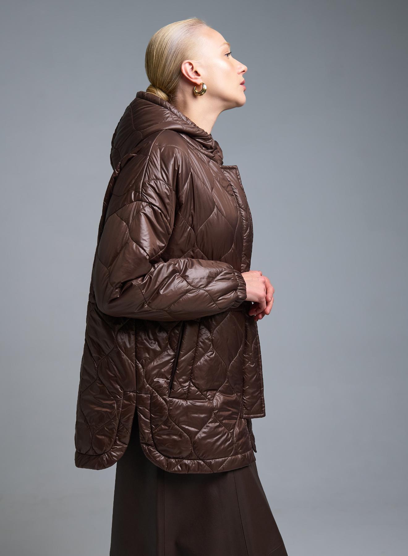 Σοκολά Μπουφάν με κουκούλα και με κορδόνι στη μέση Milla - 2