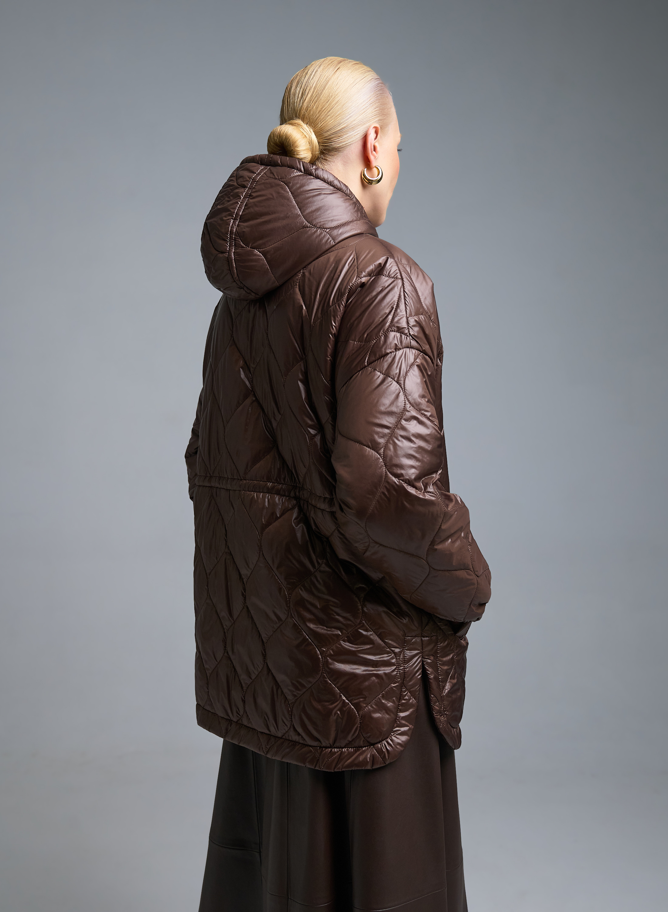 Σοκολά Μπουφάν με κουκούλα και με κορδόνι στη μέση Milla - 4