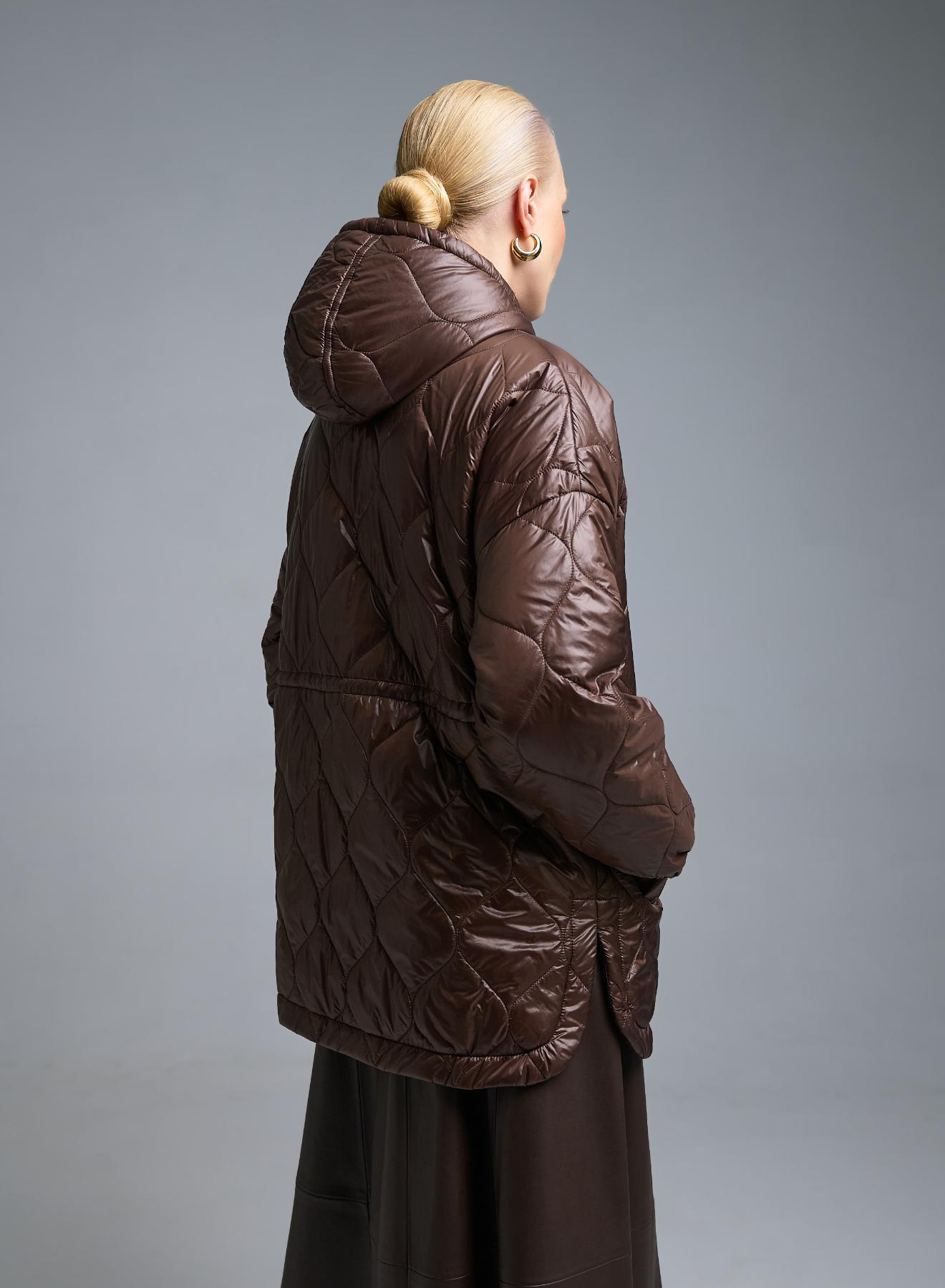 Σοκολά Μπουφάν με κουκούλα και με κορδόνι στη μέση Milla - 5