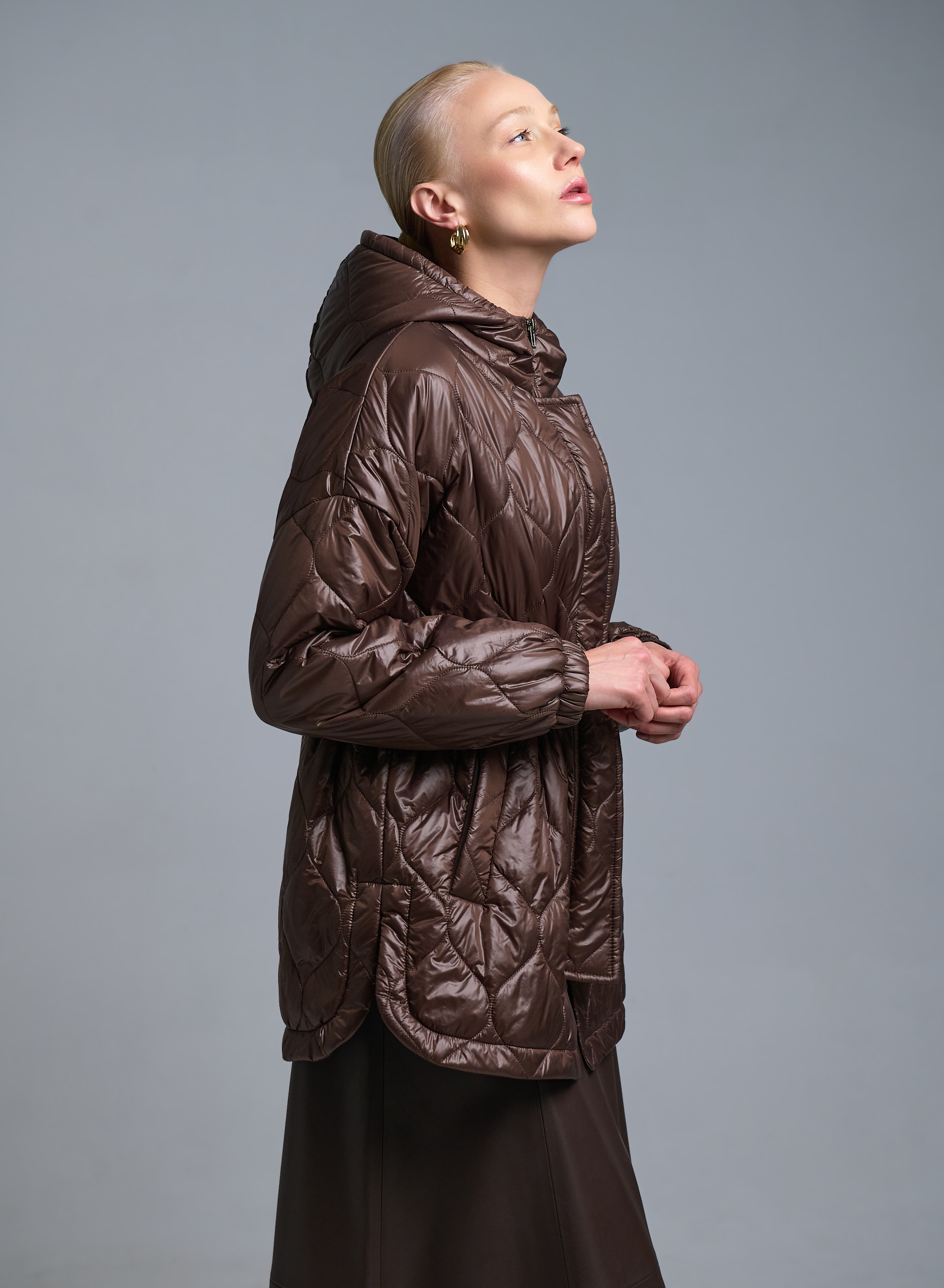 Σοκολά Μπουφάν με κουκούλα και με κορδόνι στη μέση Milla - 3