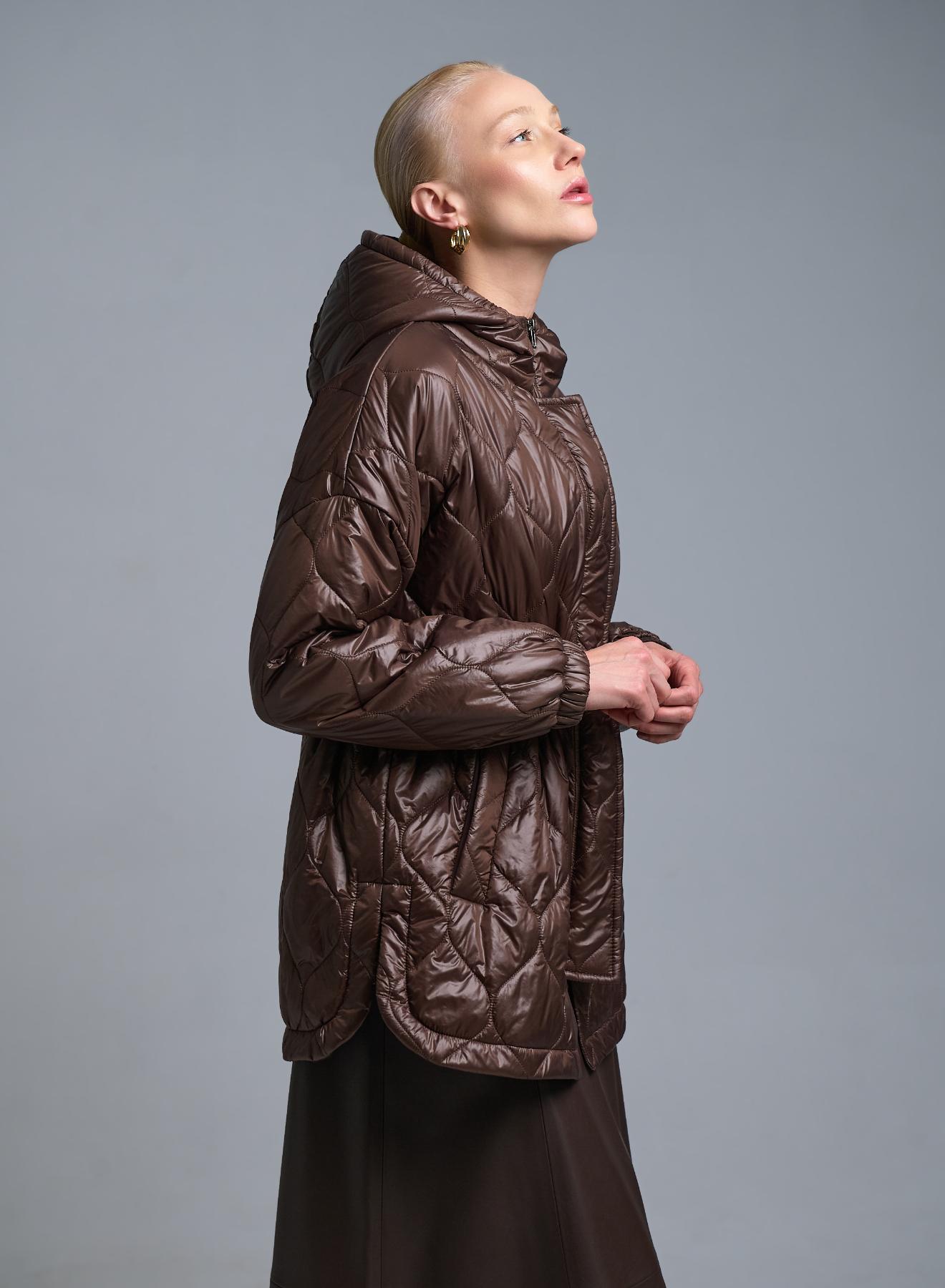 Σοκολά Μπουφάν με κουκούλα και με κορδόνι στη μέση Milla - 4