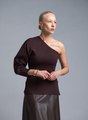 Σοκολά πλεκτή Μπλούζα με έναν ώμο Kontatto - 52935