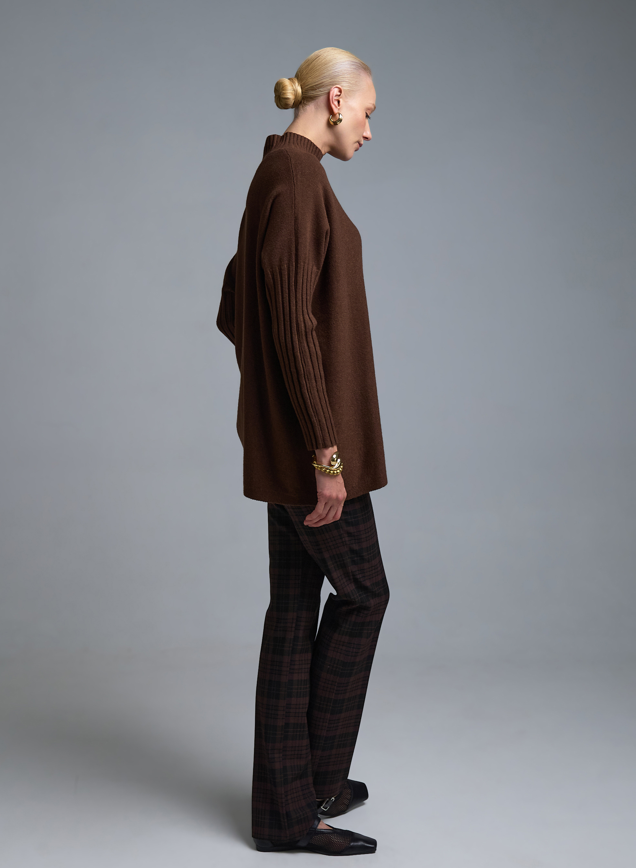 Σοκολά Πουλόβερ ημιζιβάγκο σε χαλαρή γραμμή La Liberta - 2