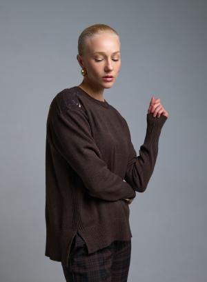 Σοκολά Πουλόβερ με παγιέτες στους ώμους Valentina Milano - 52994