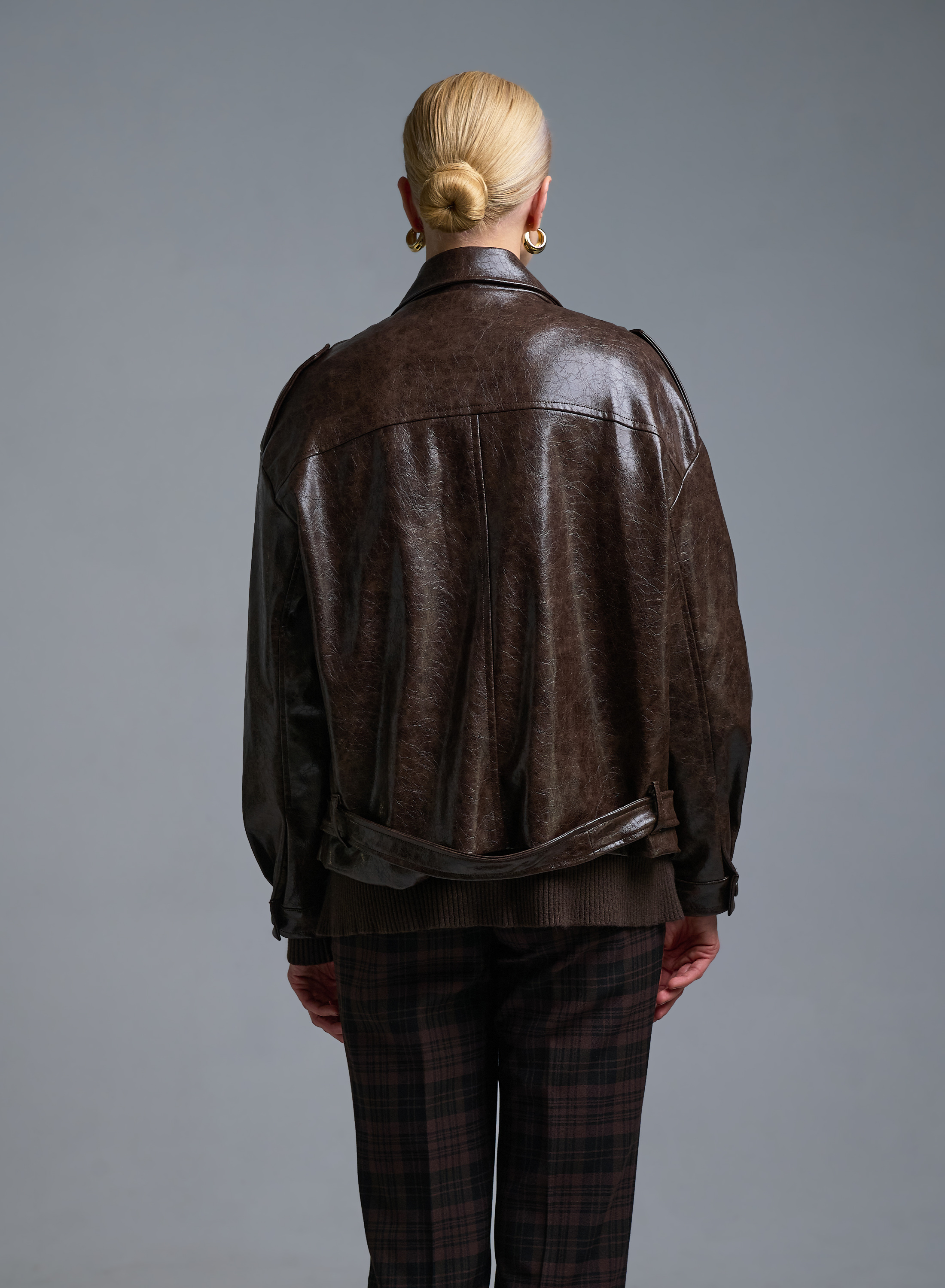 Σοκολά Μπουφάν από οικολογικό δέρμα με φερμουάρ Tensione In - 3