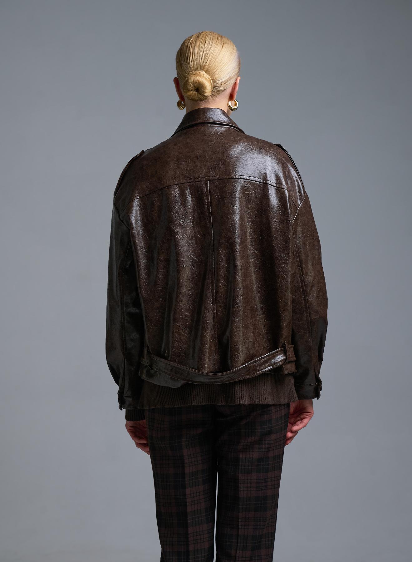 Σοκολά Μπουφάν από οικολογικό δέρμα με φερμουάρ Tensione In - 4