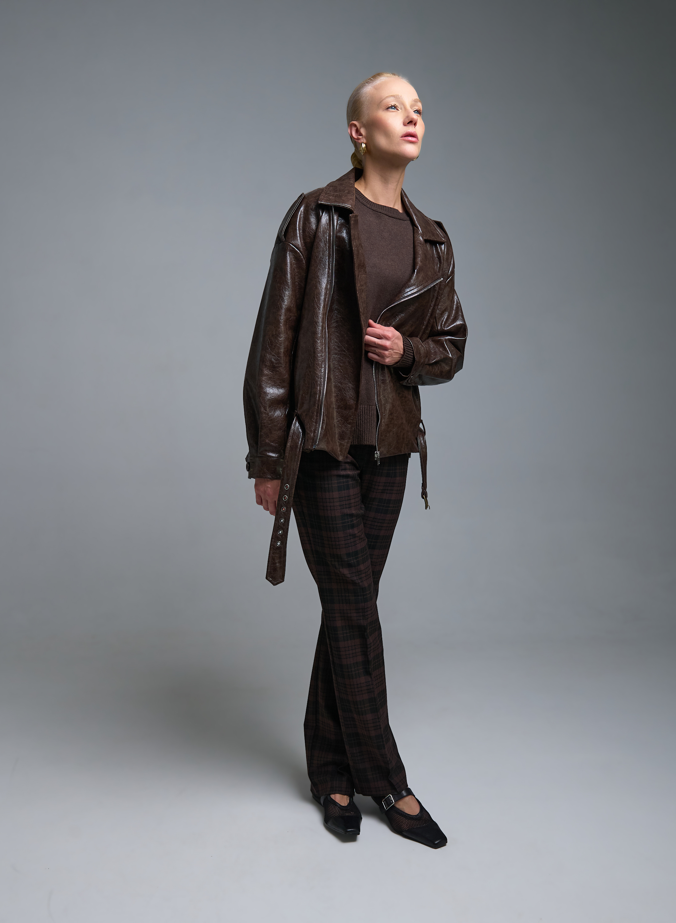 Σοκολά Μπουφάν από οικολογικό δέρμα με φερμουάρ Tensione In - 4