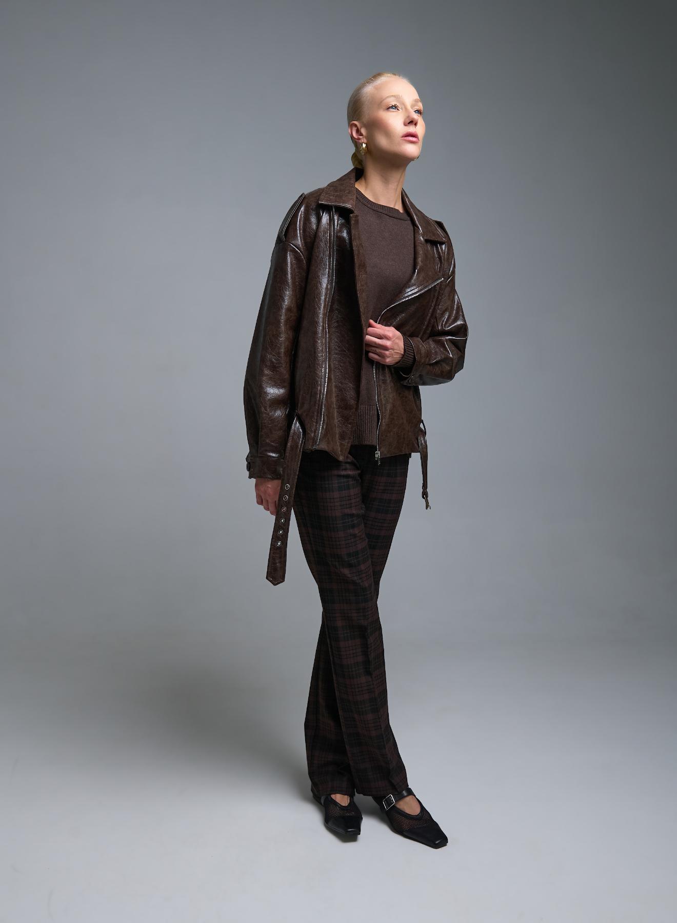 Σοκολά Μπουφάν από οικολογικό δέρμα με φερμουάρ Tensione In - 5