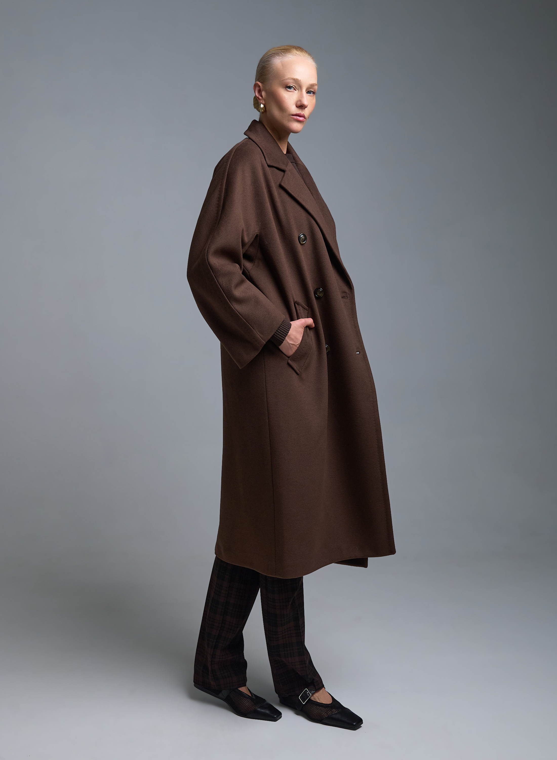 Σοκολά σταυροκούμπωτο Παλτό Tensione In - 5