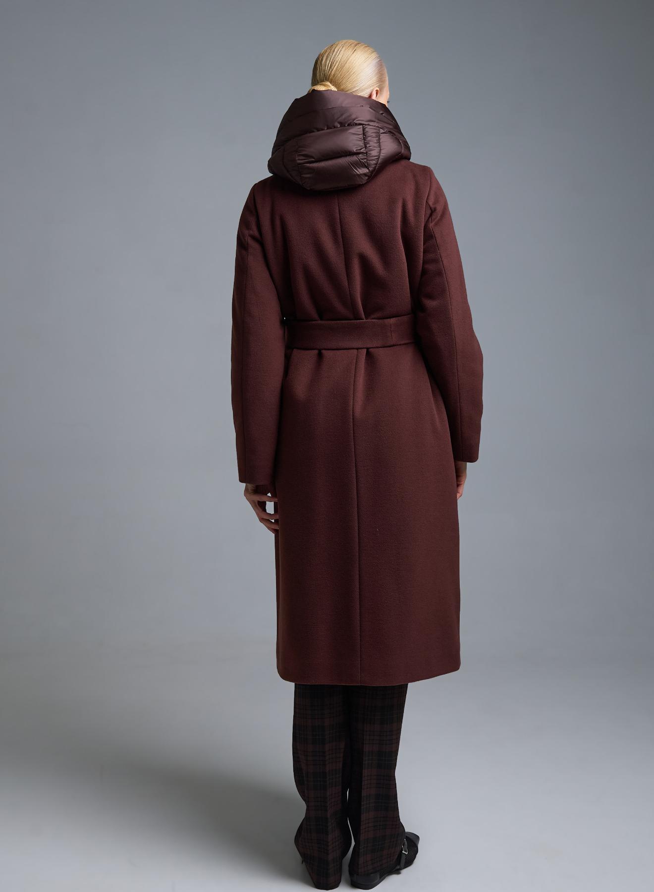 Chocolate belted Coat with interior with padding and detachable padded hood Emme Marella - 5