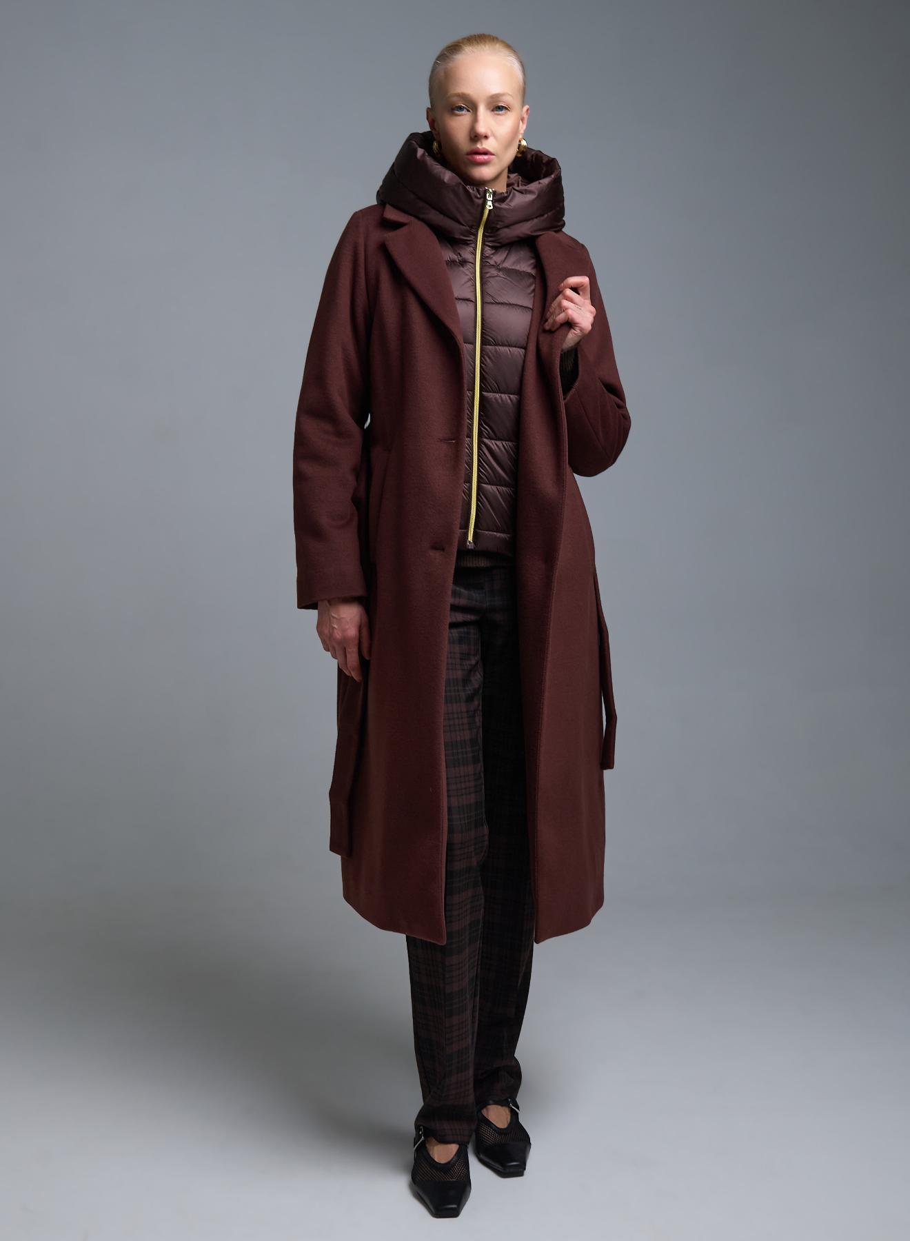Chocolate belted Coat with interior with padding and detachable padded hood Emme Marella - 4