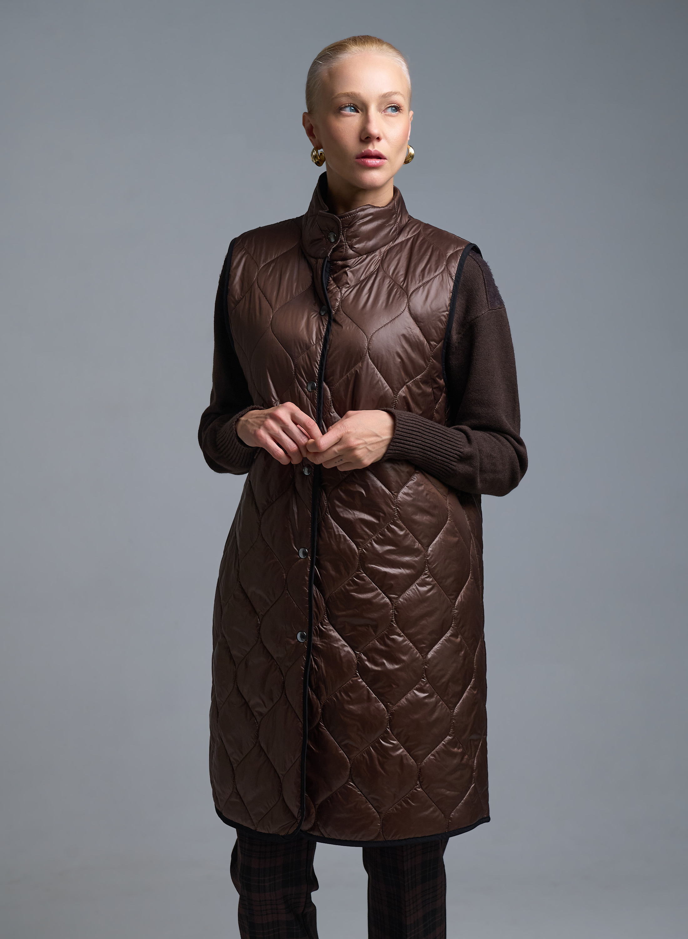 Σοκολά αμάνικο Μπουφάν με επένδυση Milla - 1