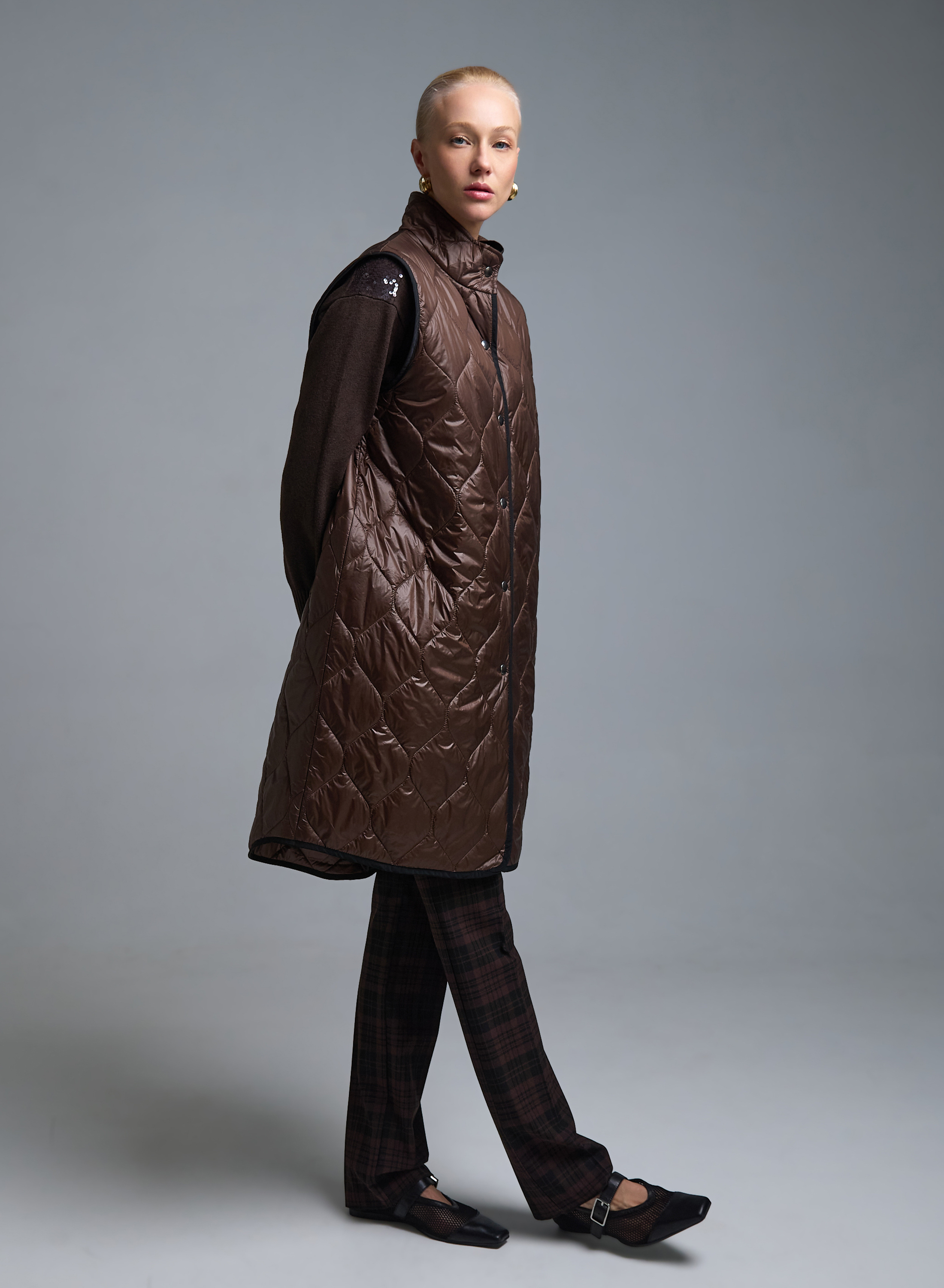 Σοκολά αμάνικο Μπουφάν με επένδυση Milla - 2