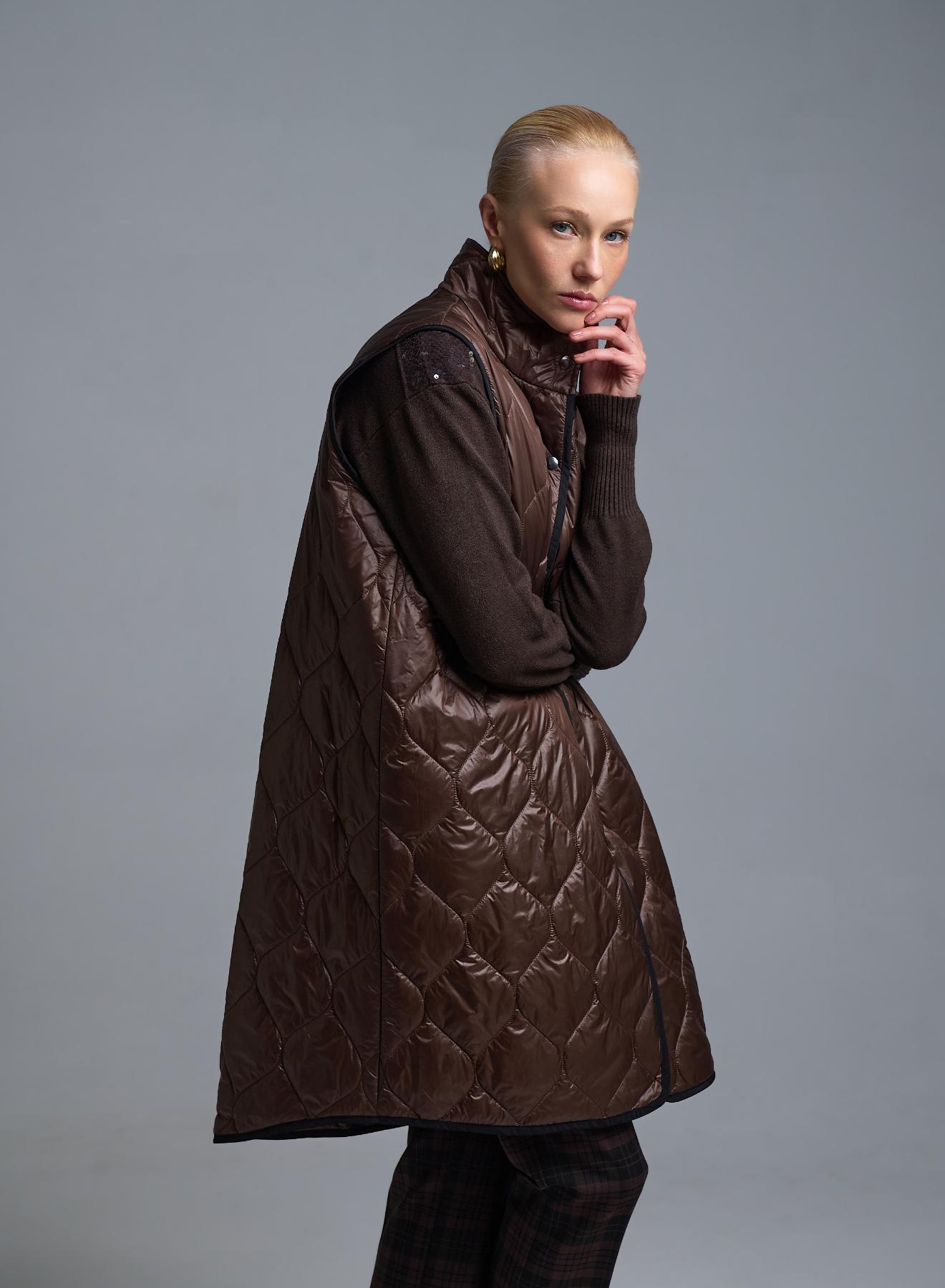 Σοκολά αμάνικο Μπουφάν με επένδυση Milla - 4